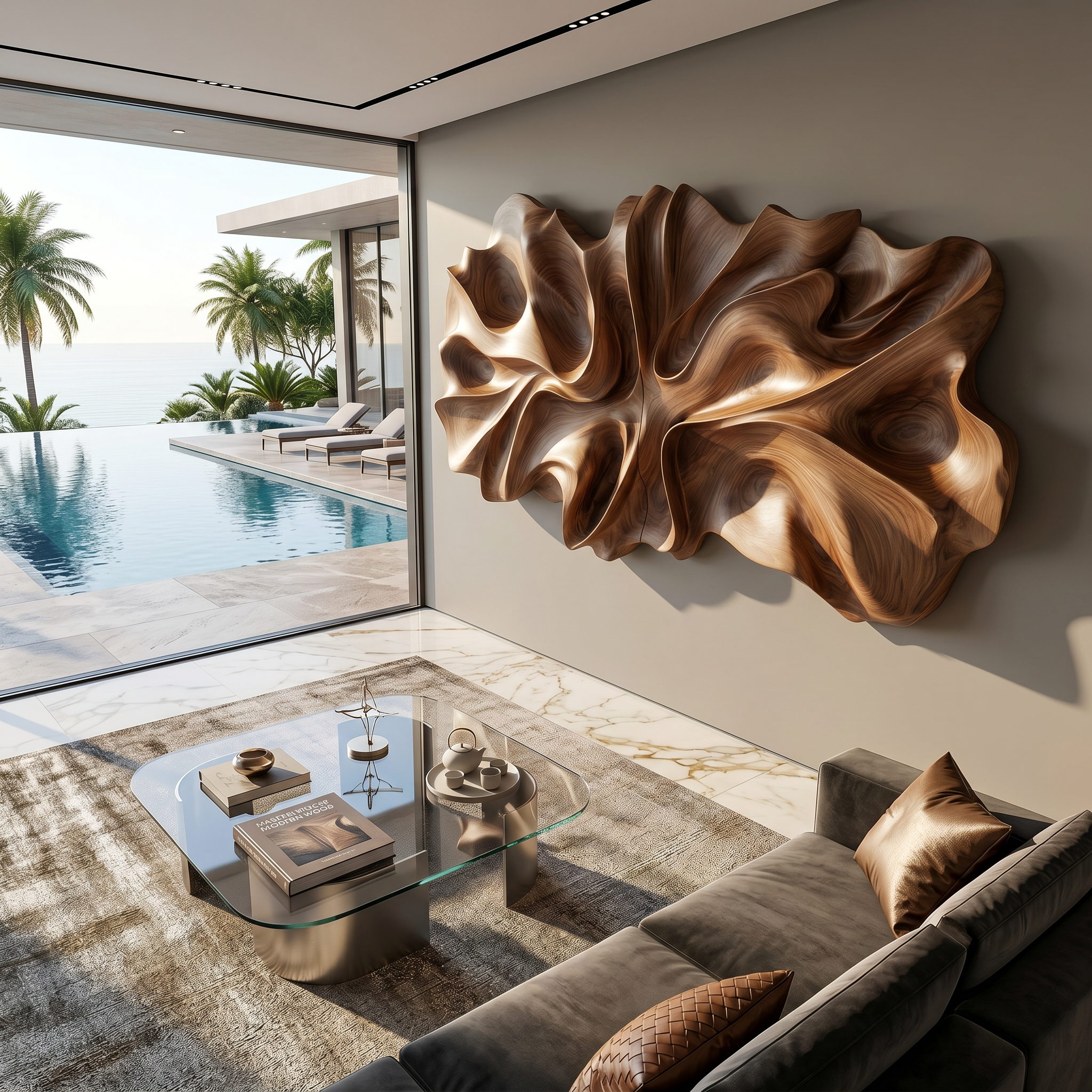 Luxury Abstract Floral Wood Wall Art Resort Reception Interior Design SILDTTRWA128