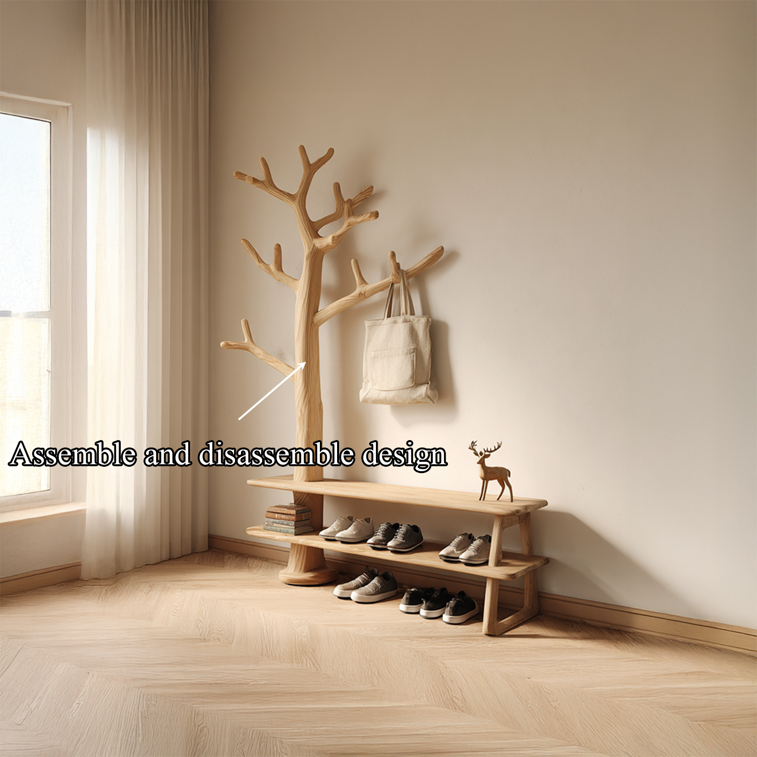 Rustic Tree Coat Rack Shoe Bench Entryway Halway SINLSATCR015