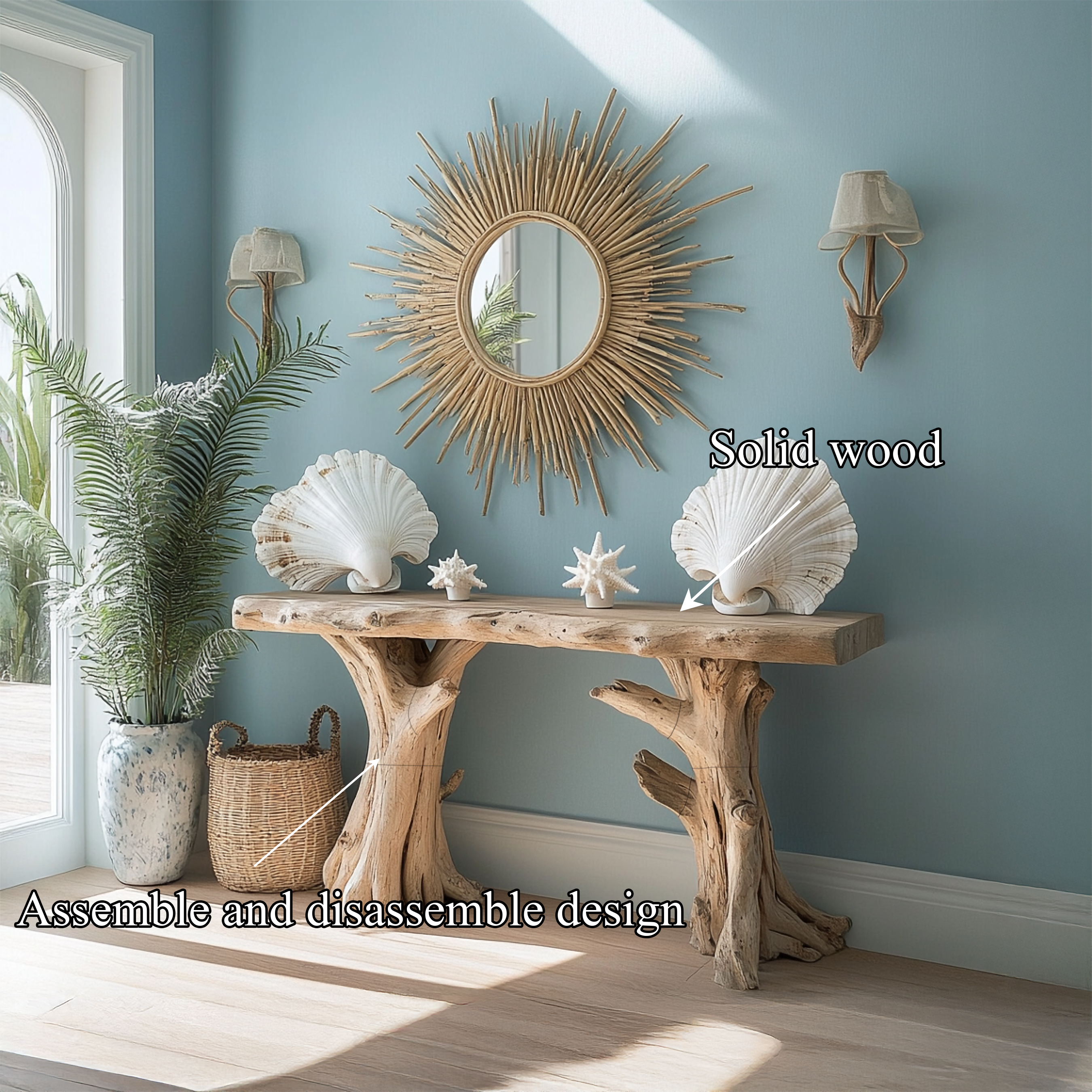 Coastal Driftwood Console Table Natural Tree Trunk Legs SINLSACS062