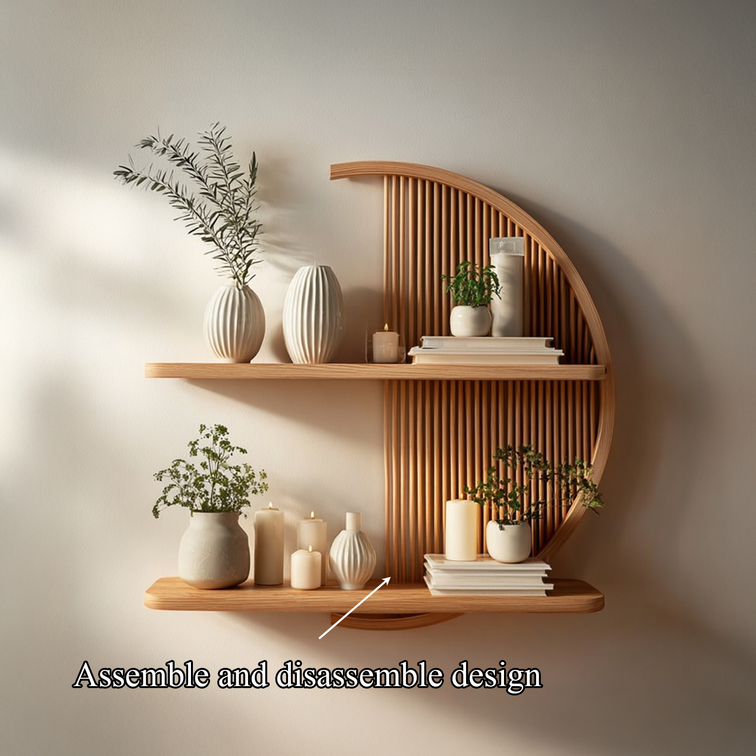 Modern Half-Round Wooden Floating Shelf Wall Decor For Living Room SINLSAFL081