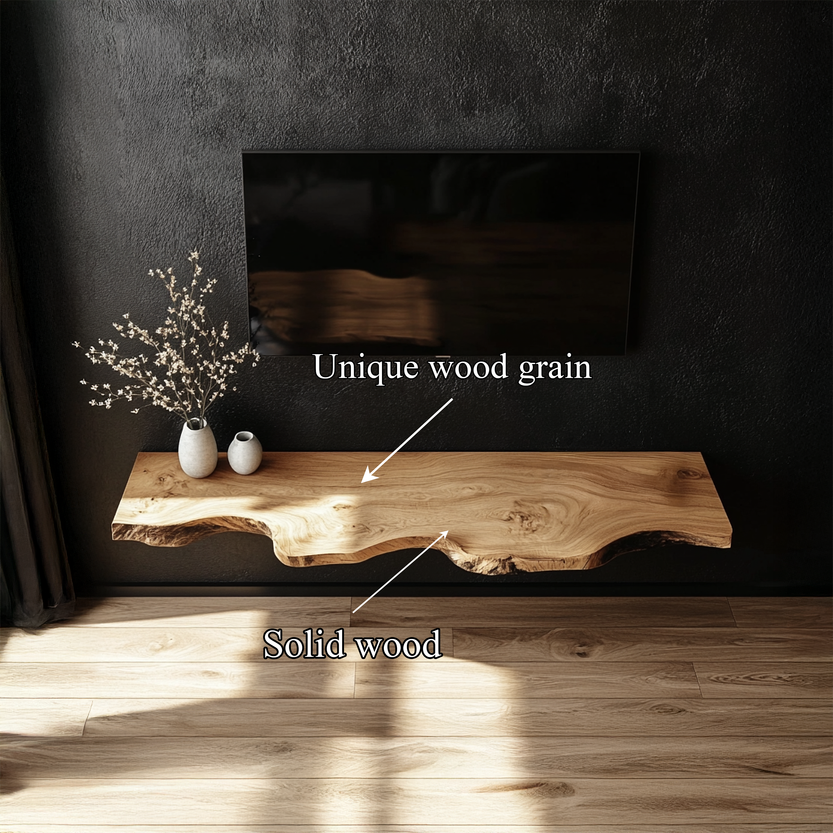 Handcrafted Solid Wood Floating TV Bench Natural Modern Living Room Decor SINLSAFL364