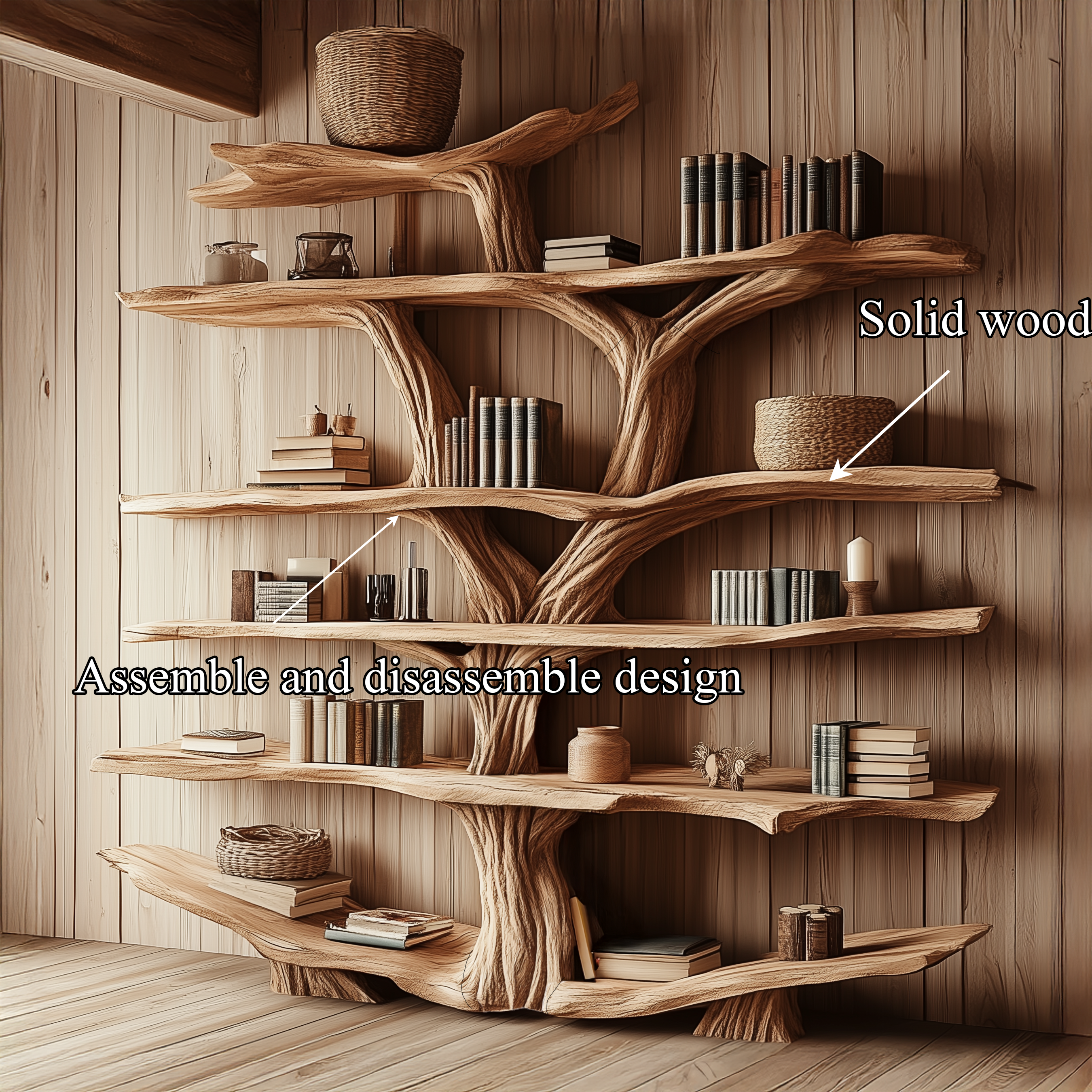 Rustic Wooden Tree Shelf – Perfect Book Storage & Nature-Inspired Decor SINLSATB175