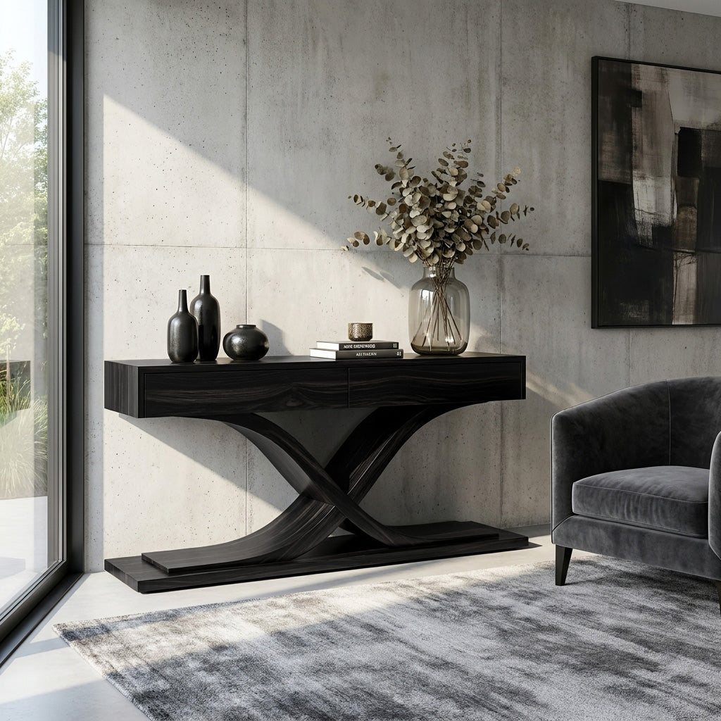 Sculptural Wooden Console Table For Modern Living Room RTTHHNCS043