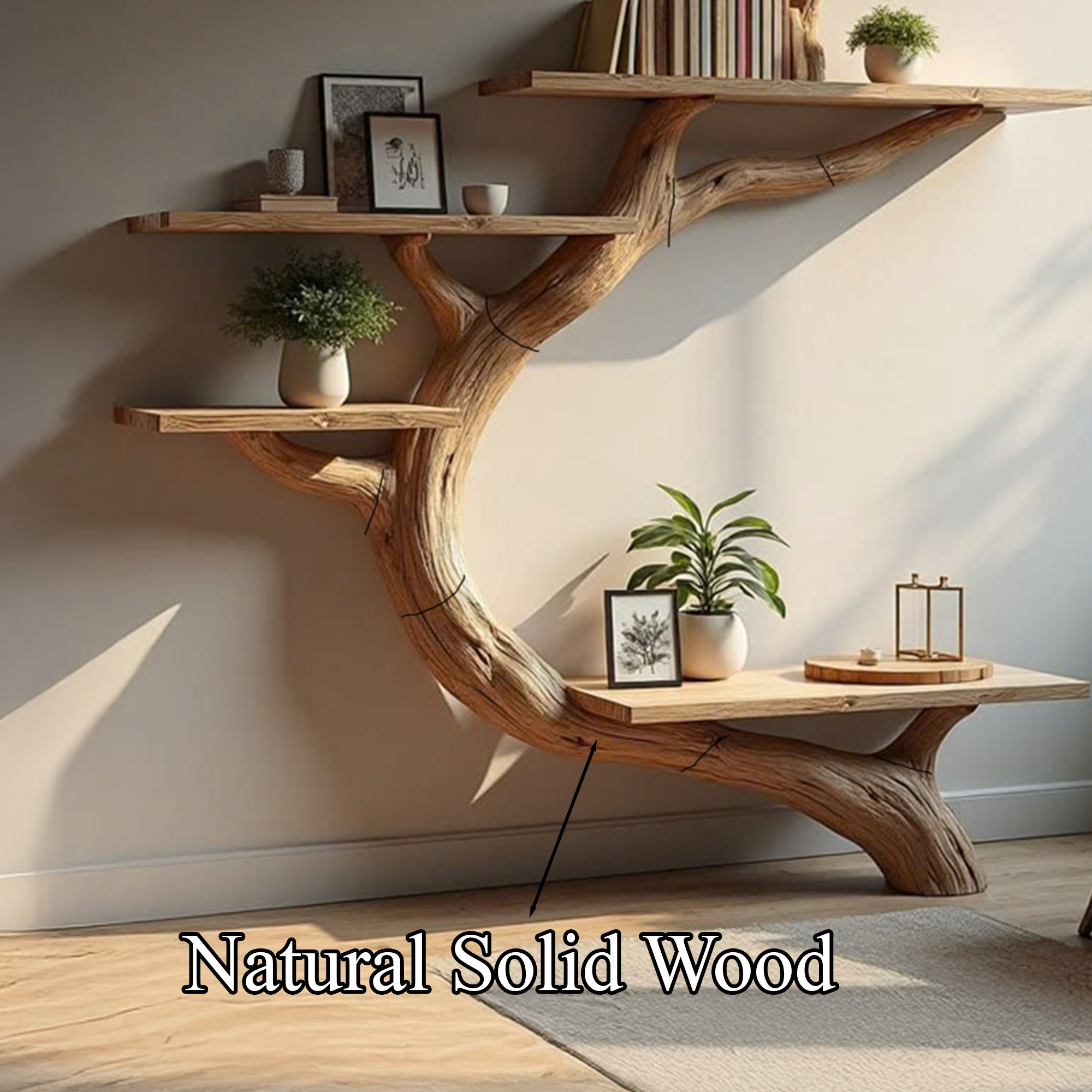 Rustic Tree Bookcase Floating Shelf Decoration Living Room SINLTB129