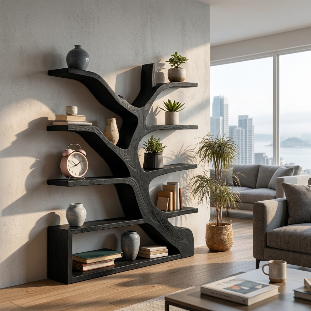 Organic Wooden Bookshelf Branch Form For Home Interior RTTHTTBS113