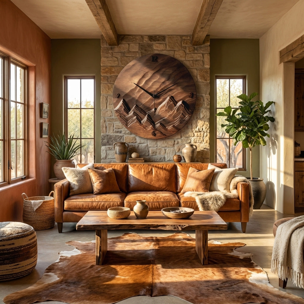 Rustic Wood Landscape Wall Clock For Living Room RTTHHNWAC016