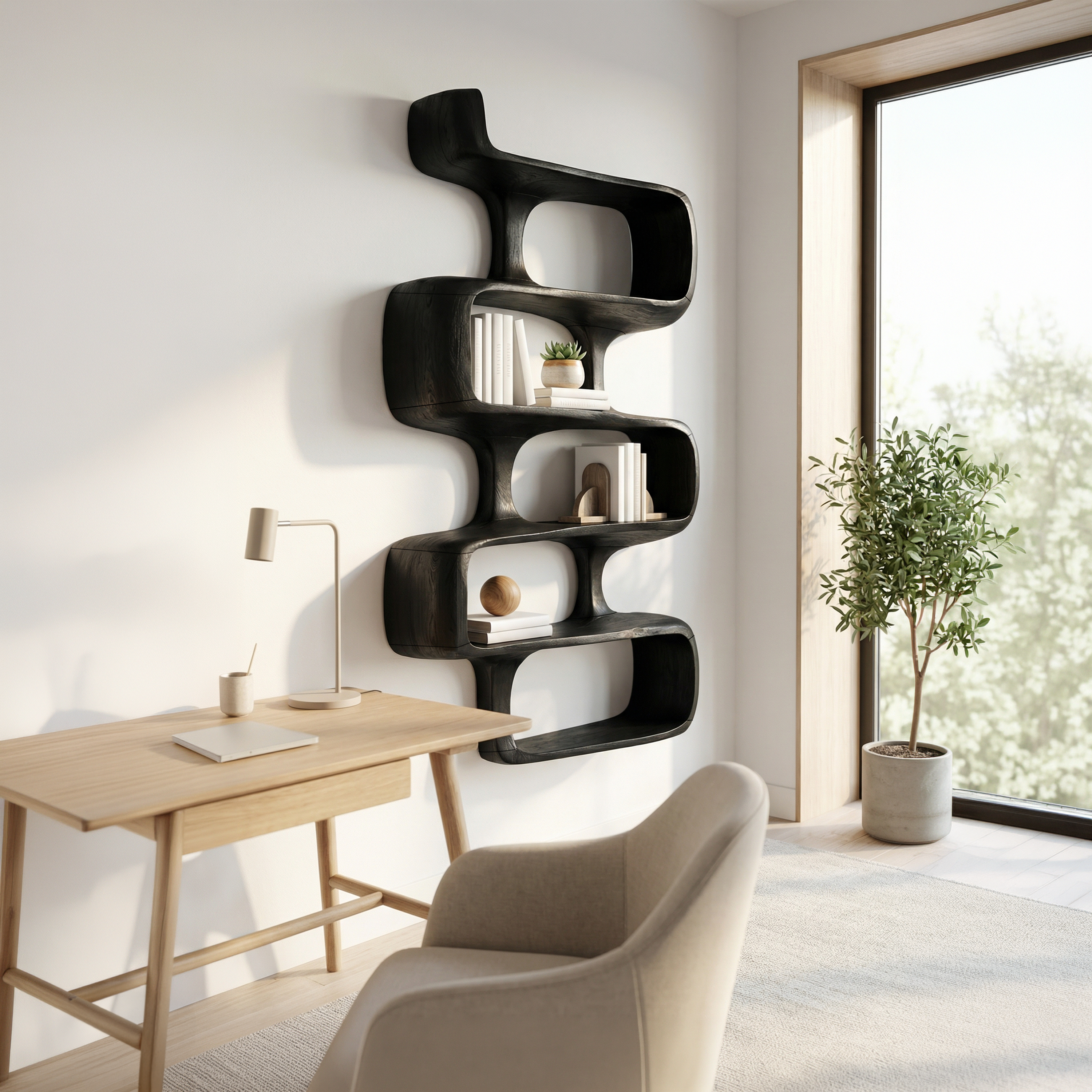 Mid Century Modern Abstract Bookshelf Dining Room Storage SILDTTRBS008