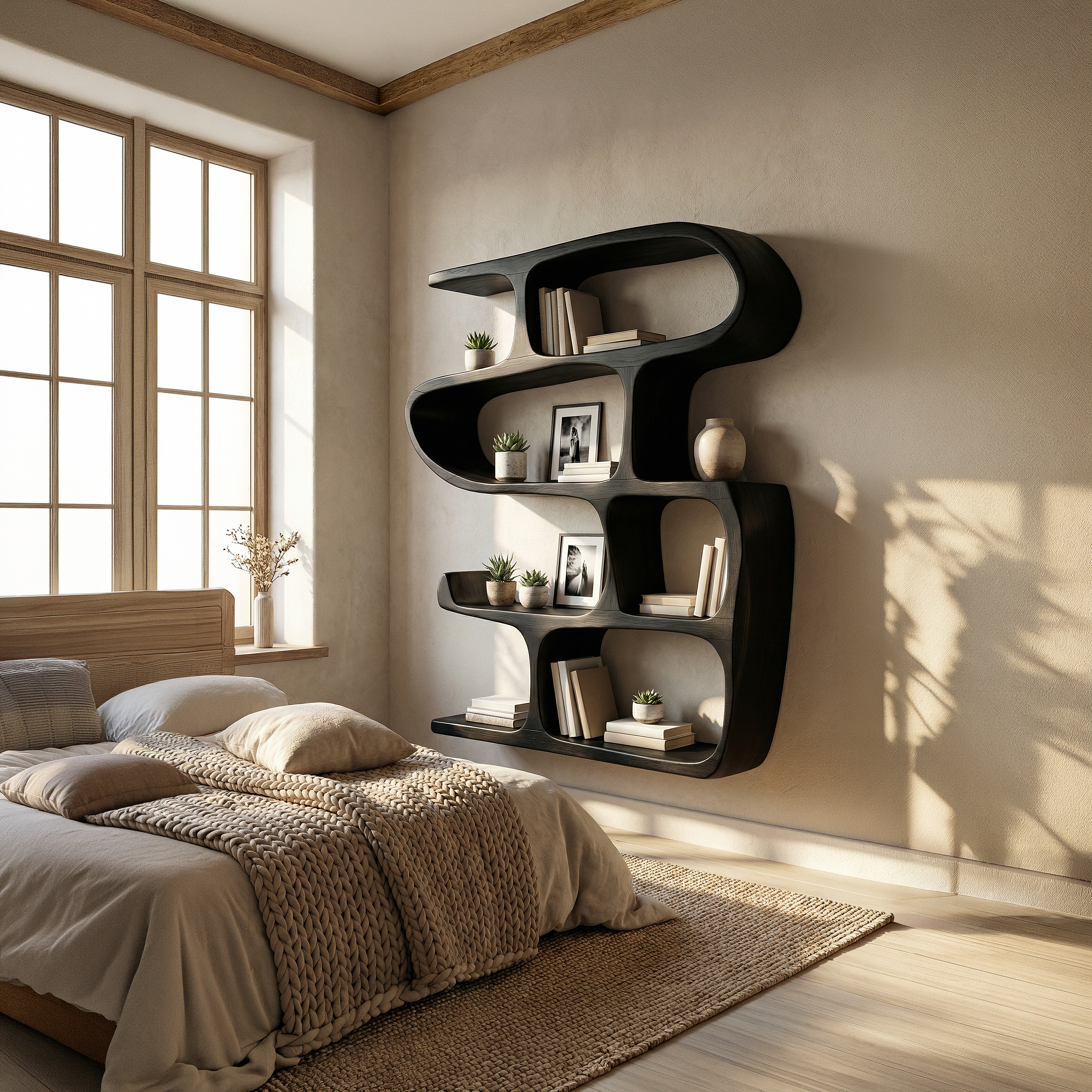Modern Curved Bookshelf Entryway Storage Display SILDTTRBS009