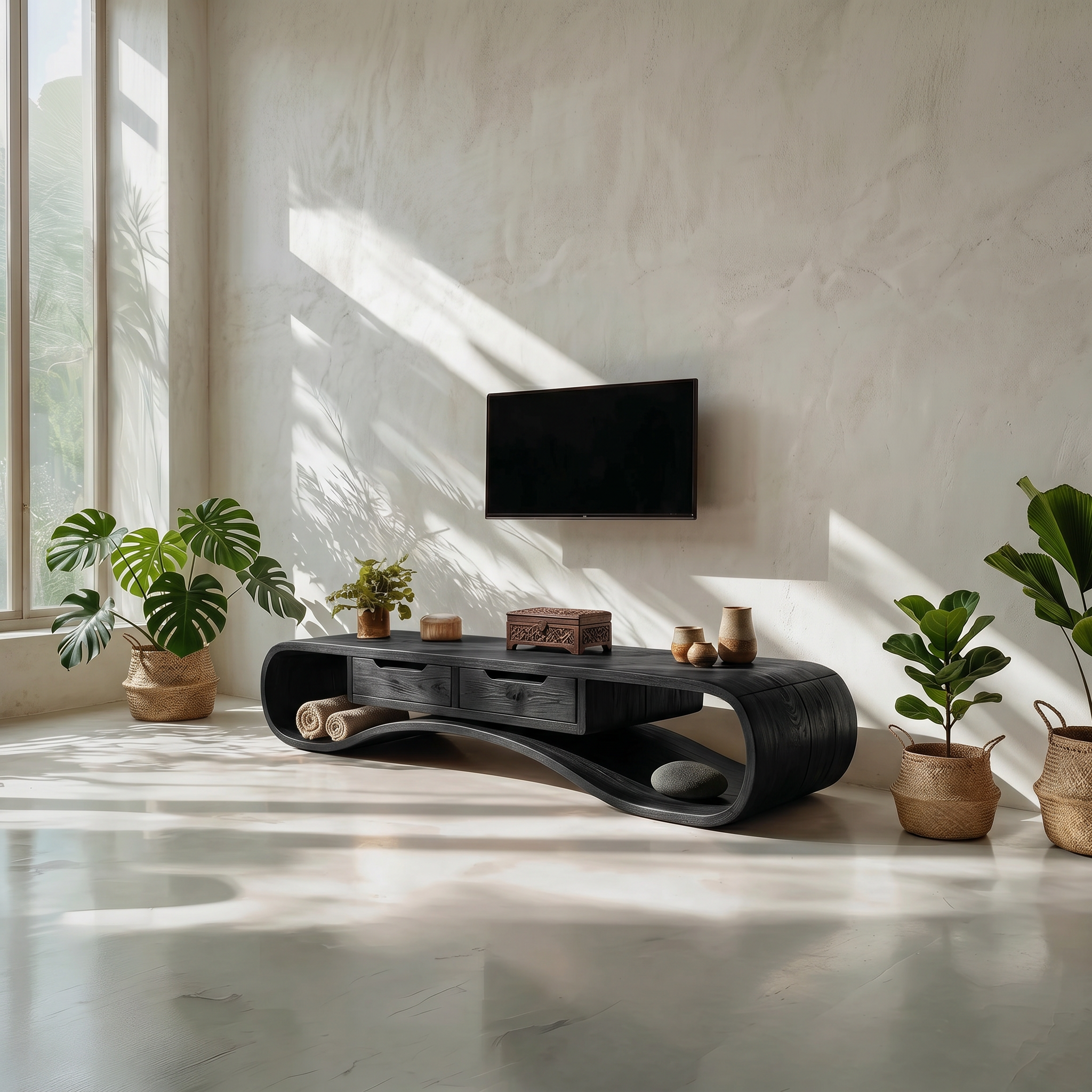 Modern Organic TV Cabinet For Glass Wall Pool House SILDTTRTVC102