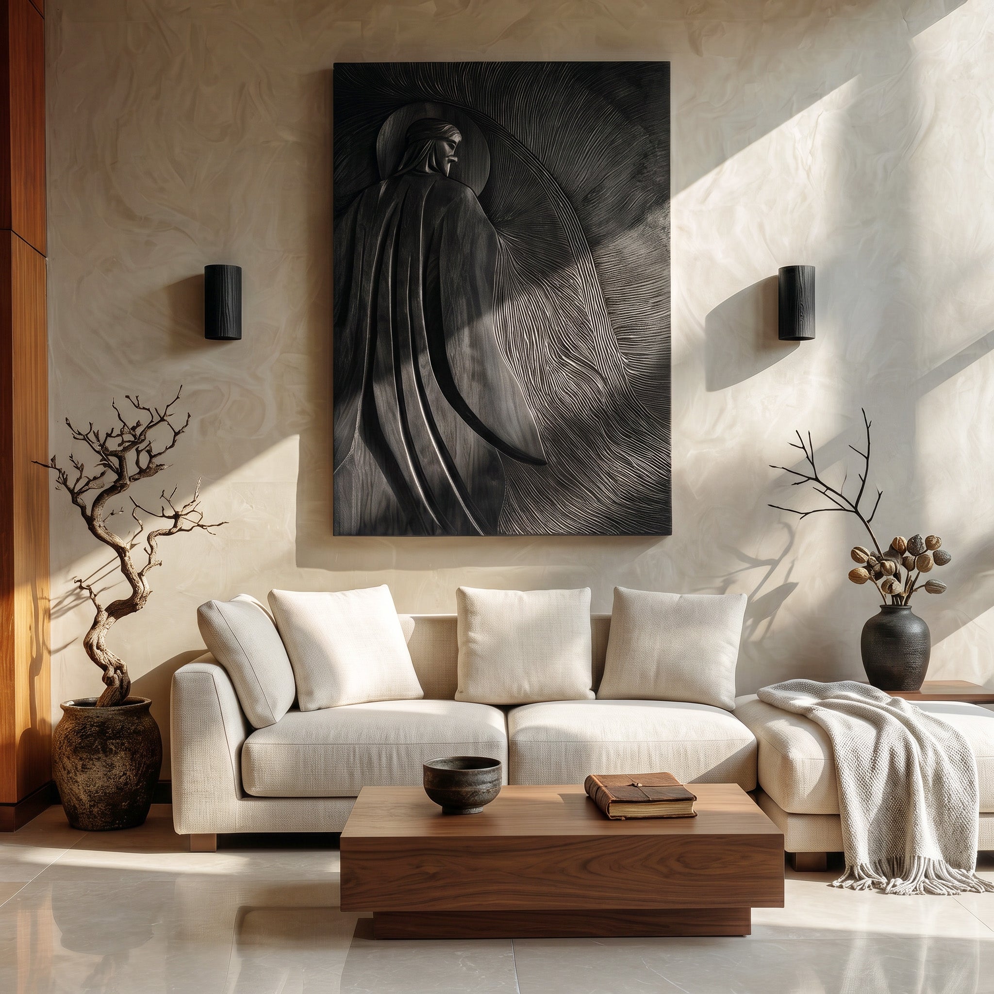 Contemporary Wooden Wall Art With Carved Figure For Living Room RTTHHNWA199