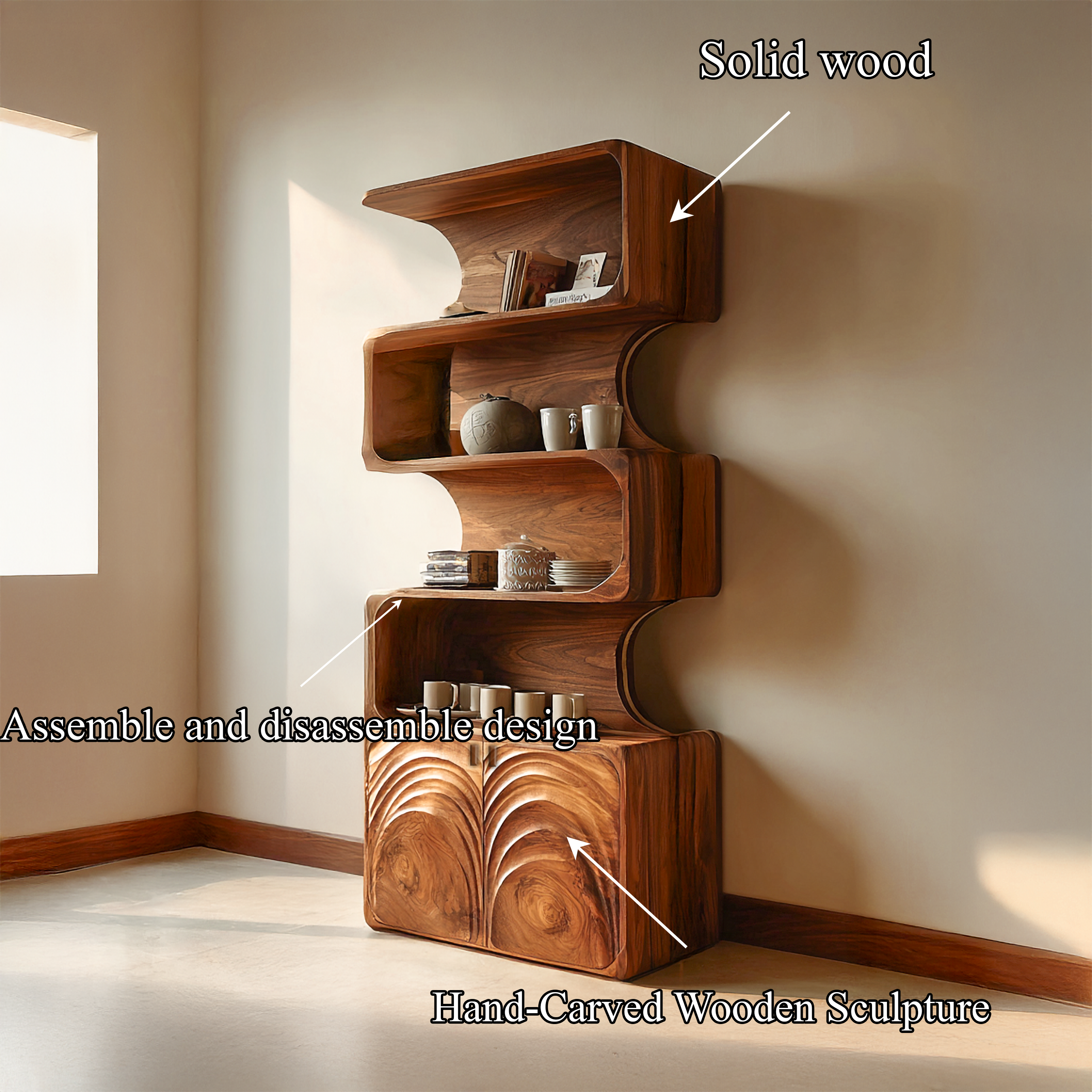 Organic Modern Storage Cabinet And Shelves For Living Room SINLSASC442