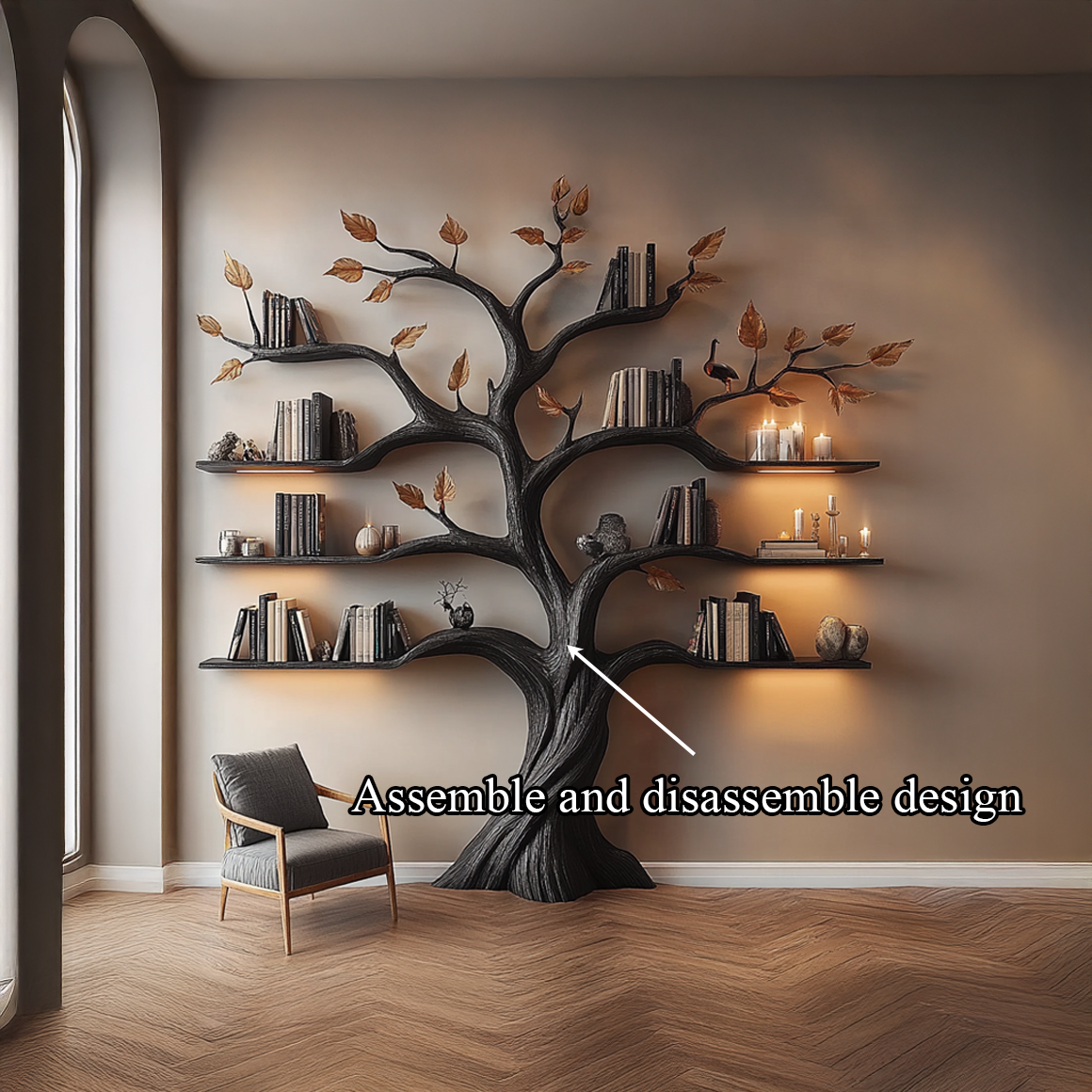 Rustic Halloween Tree Bookshelf Living Room Gothic Decor SINLSATB457