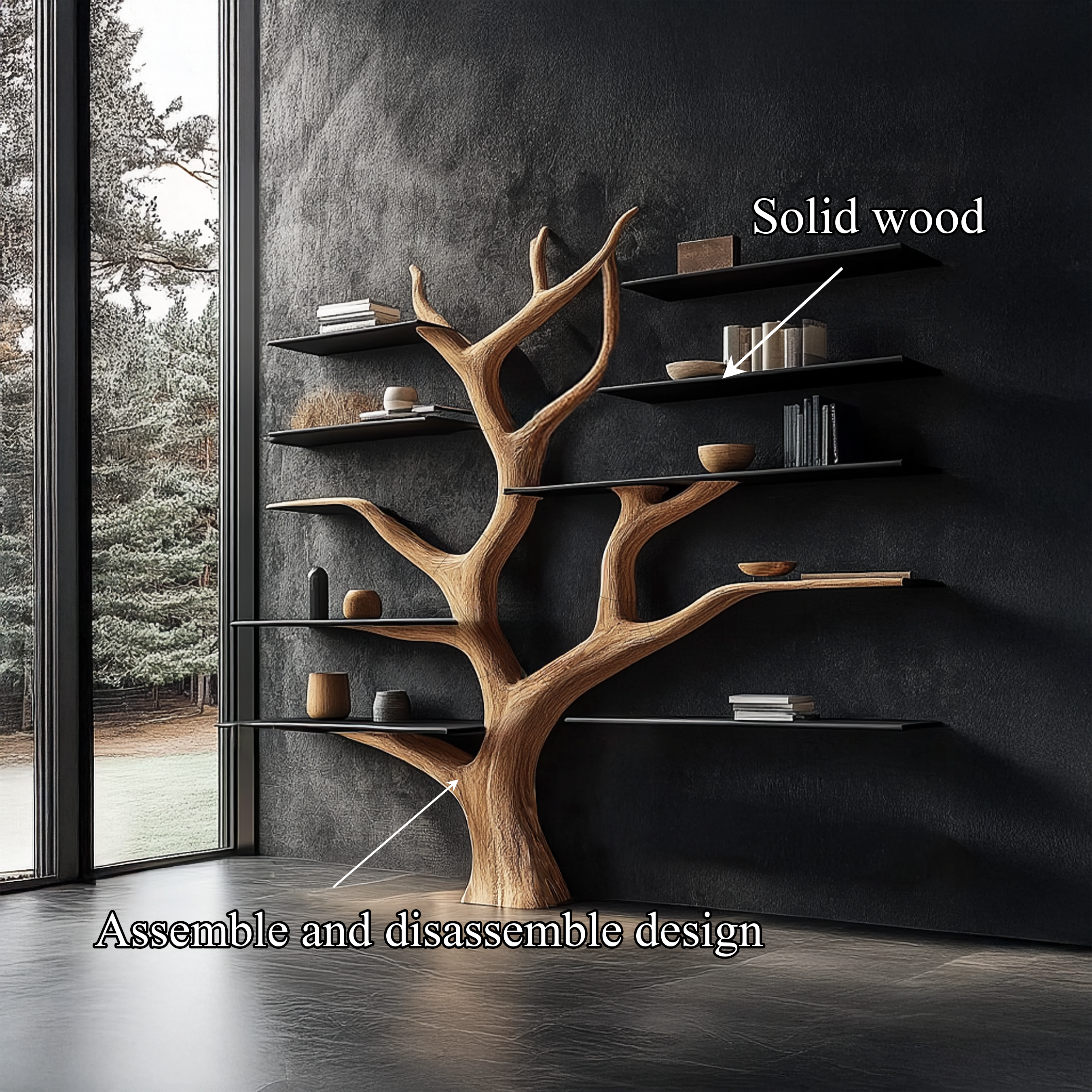 Rustic Tree Bookshelf Bedroom Or Living Room Cozy Wall Storage SINLSATB348