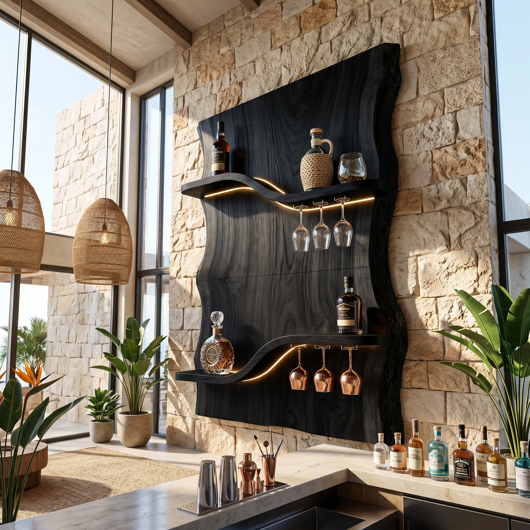 Scandinavian Multi Tier Wine Rack Shelf For Living Room SILDTTNWH023