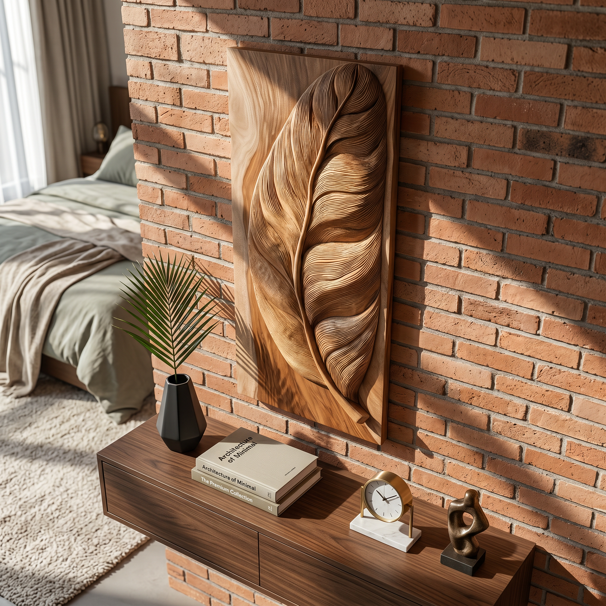 Rustic Wall Art With Carved Leaf Design For Entryway SILDTTRWA133