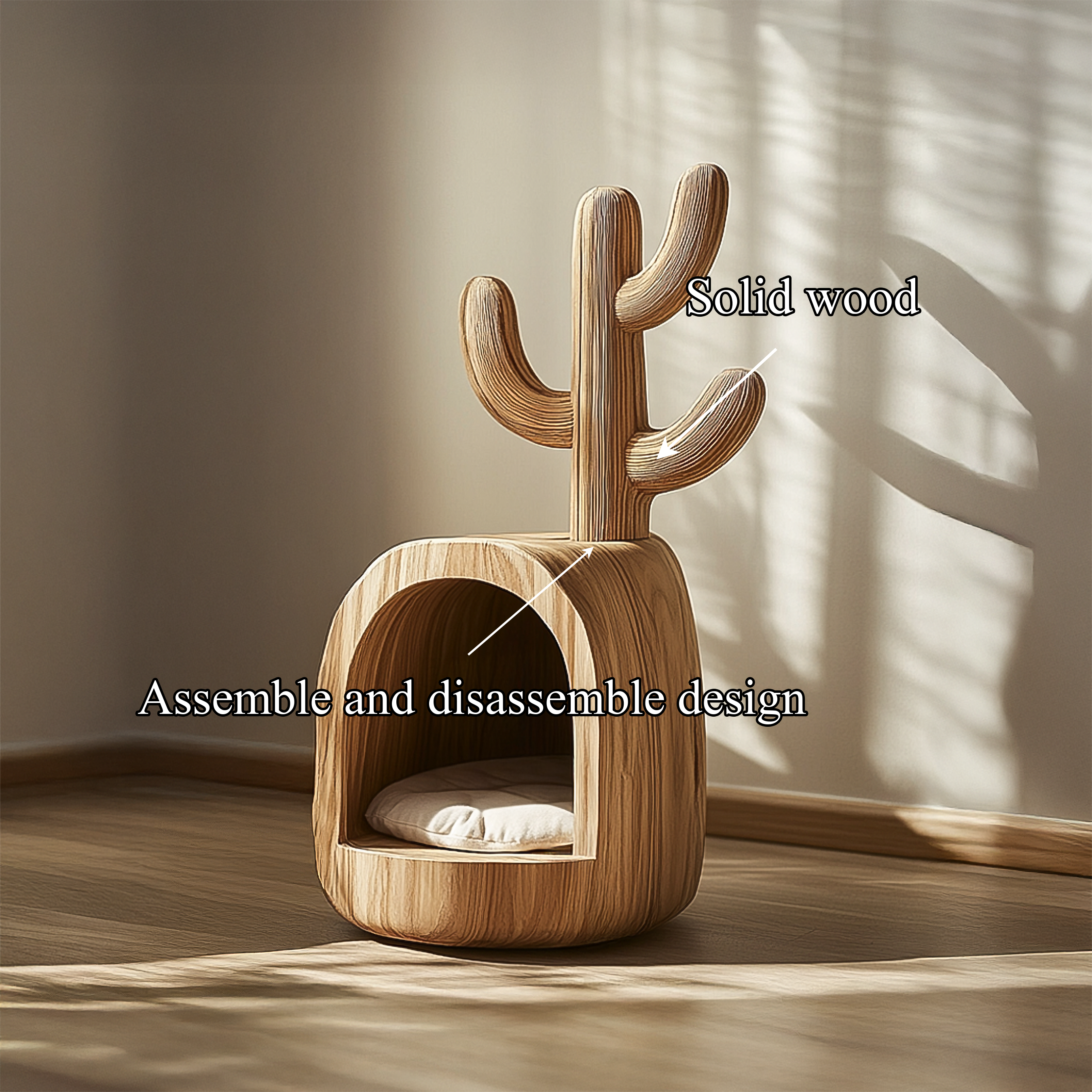 Organic Wooden Cat House Pet Furniture Living Room SINLSATT104