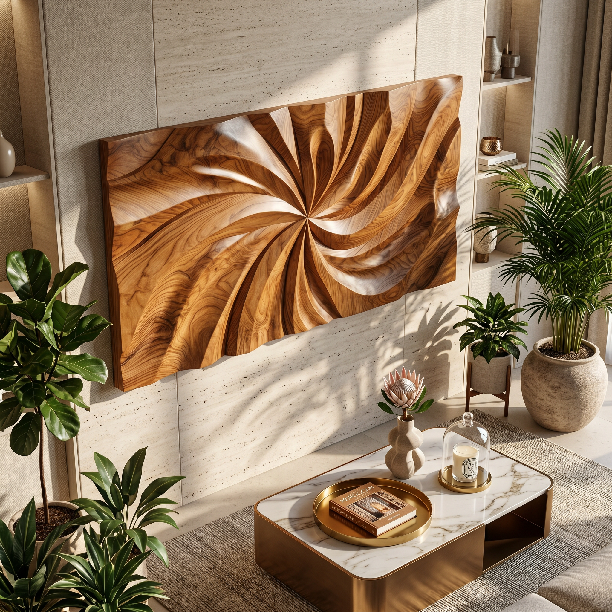 Modern Wood Wall Art With Swirl Relief For Sunroom SILDTTRWA151