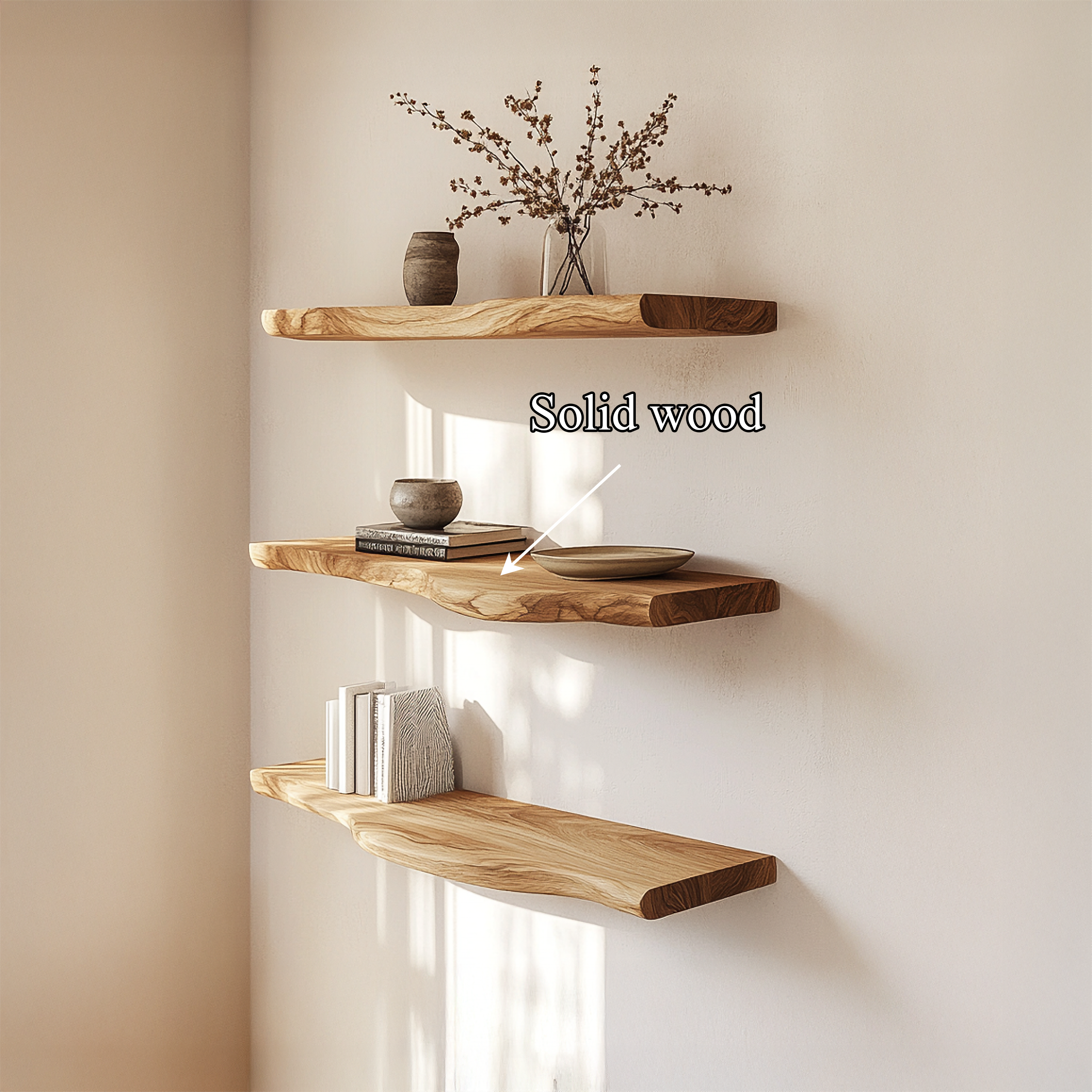 Rustic Sculptural Floating Shelf Solid Wood Living Room Interior Statement Design SINLSAFL422