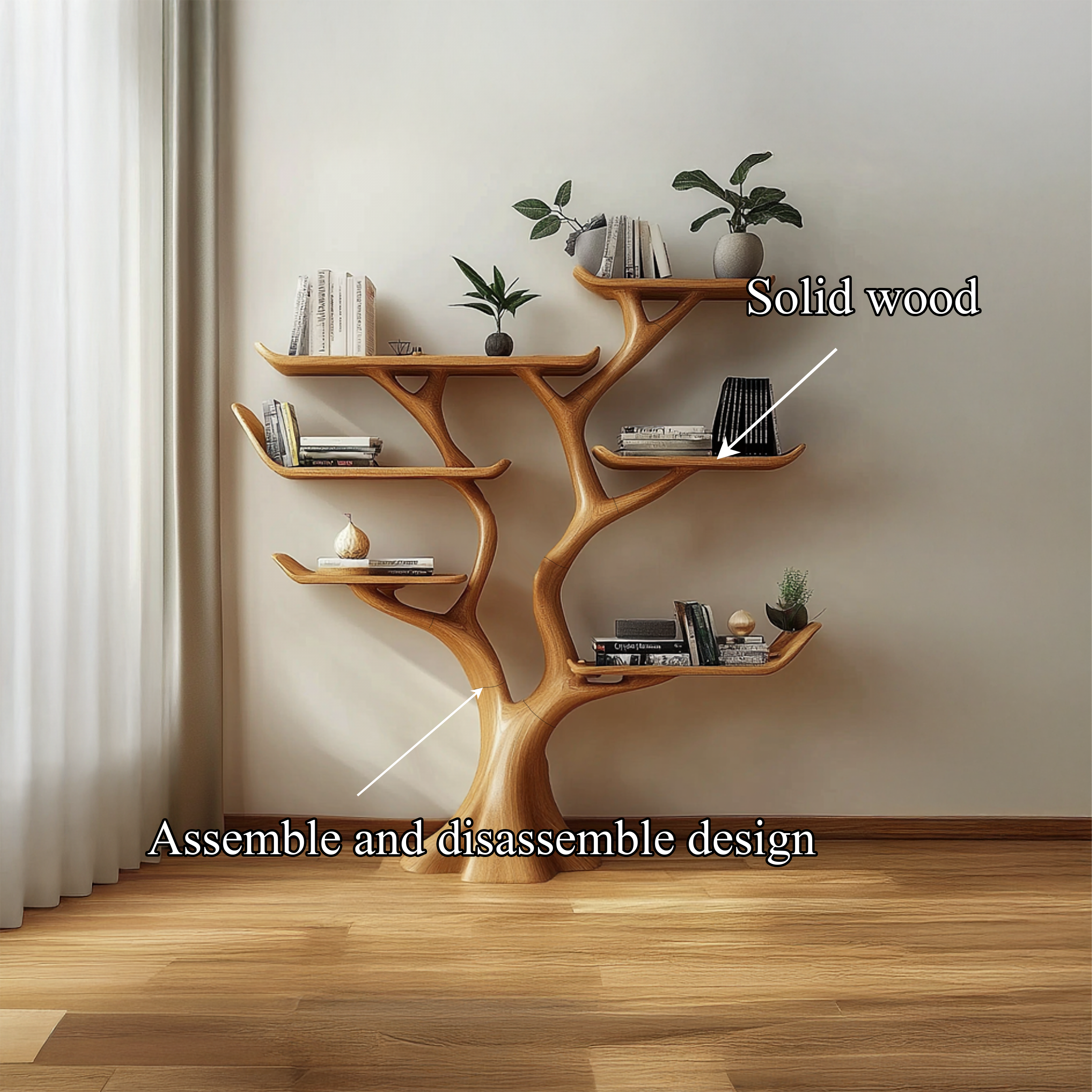 Rustic Walnut Wood Bookshelf Tree Shelf Living Room Decor Family Gift SINLSATB503