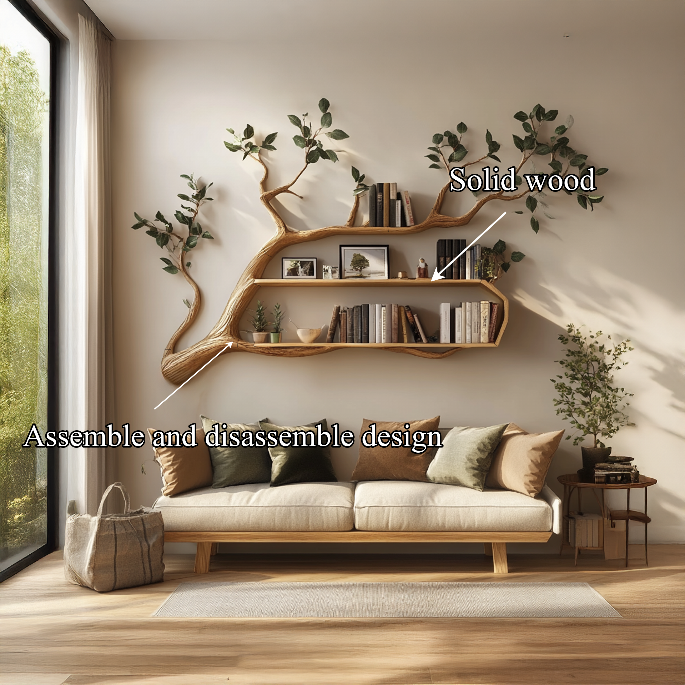 Rustic Branch Tree Bookshelf  Living Room Modern Decor SINLSATBS035