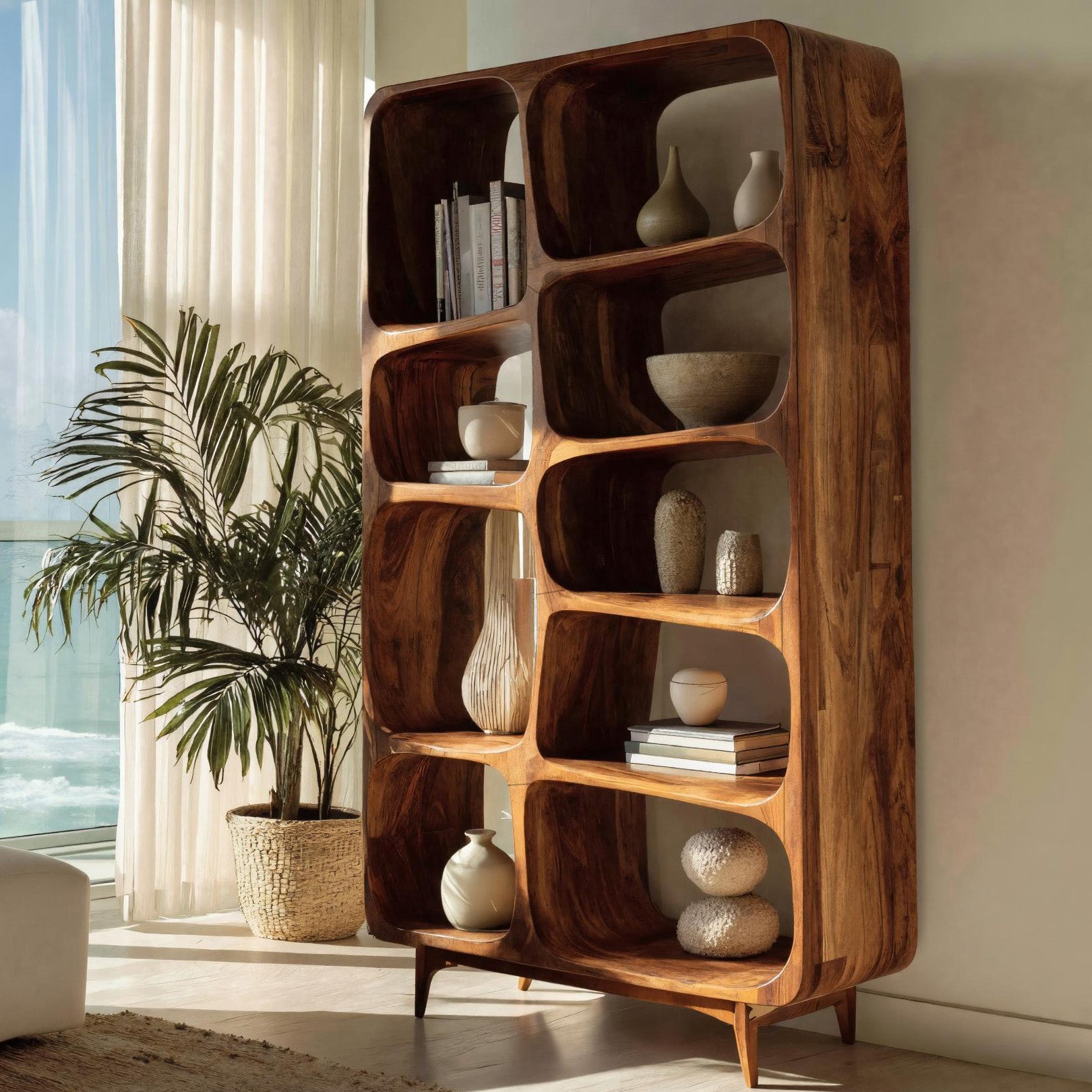 Contemporary Solid Wood Bookshelf For Coastal Interior RTTHHNBS136