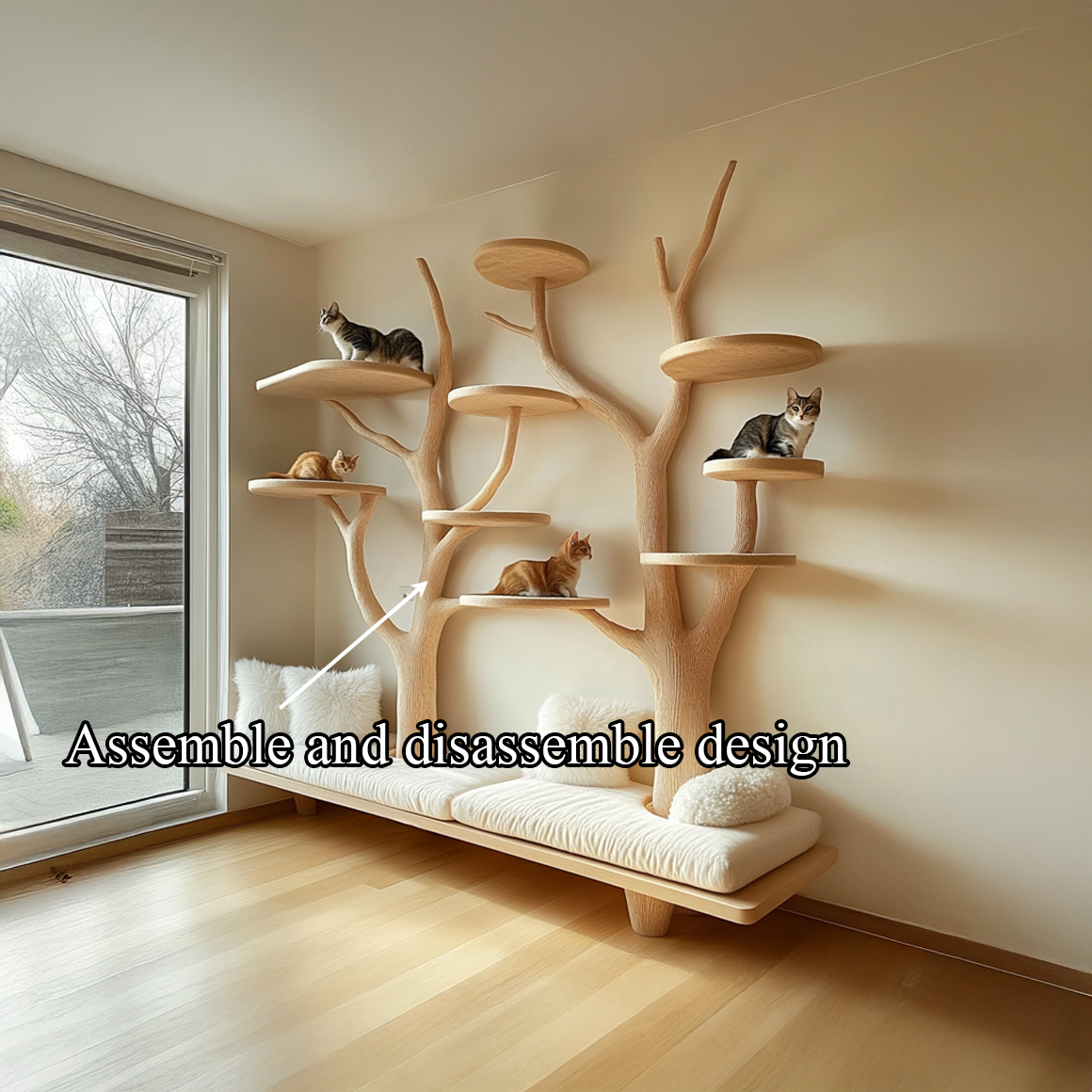 Rustic Cat Tree Organizer Wall Shelf Bedroom Seating Bench SINLSATT055