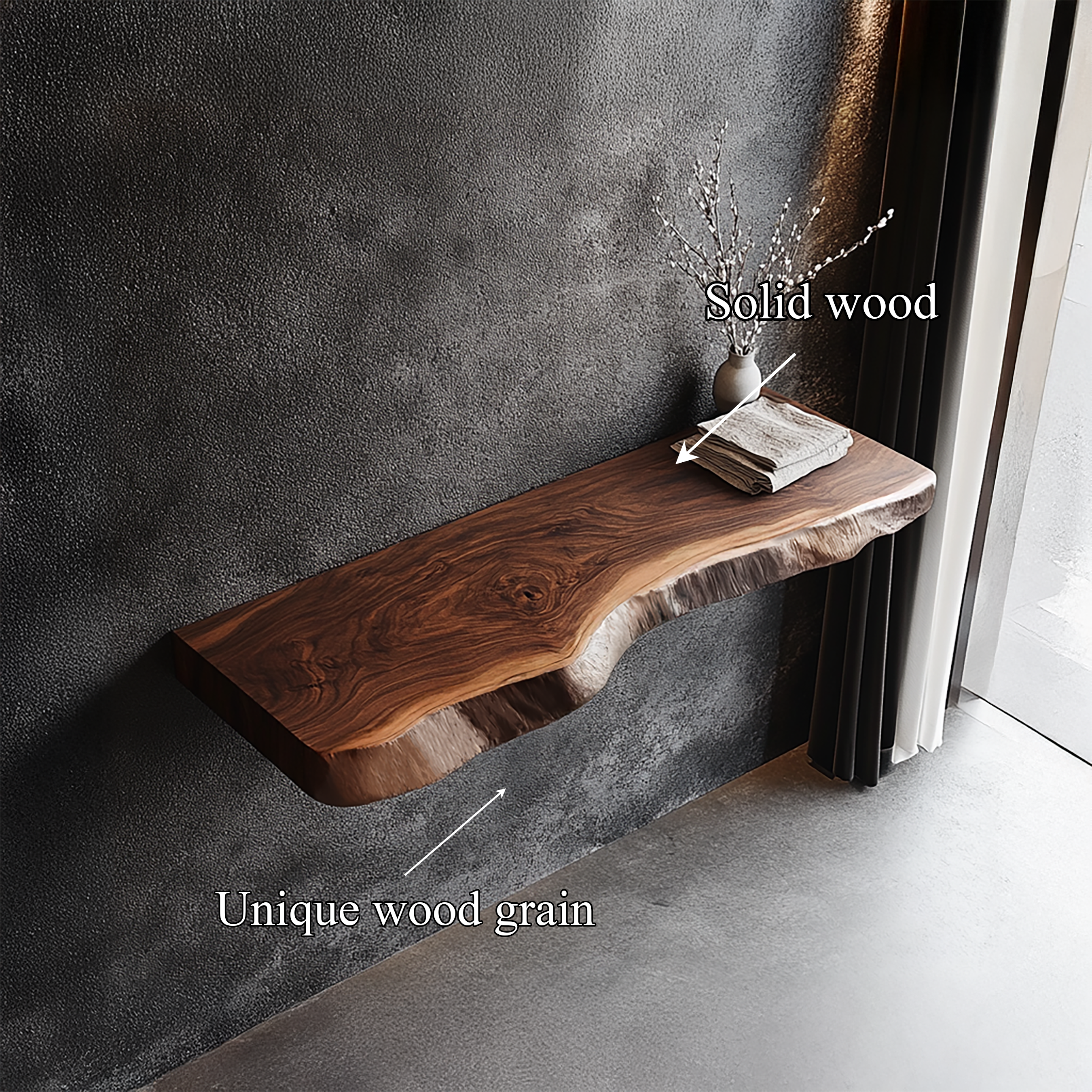 Rustic Live Edge Floating Shelf Solid Wood Living Room Interior Wall Mounted SINLSAFL417