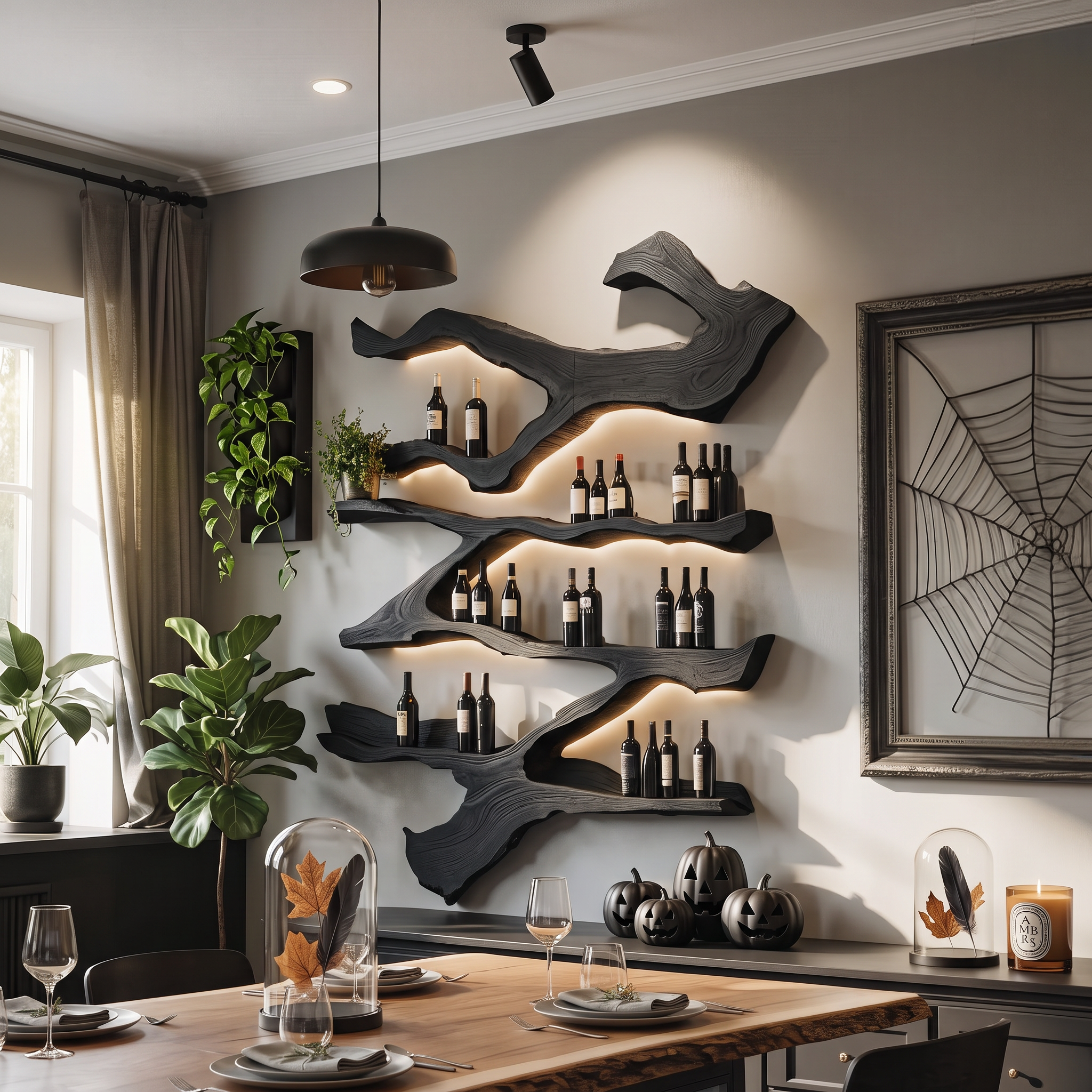 Farmhouse Wooden Live Edge Wine Holder For Kitchen Halloween Decor SILDTTRHWH001