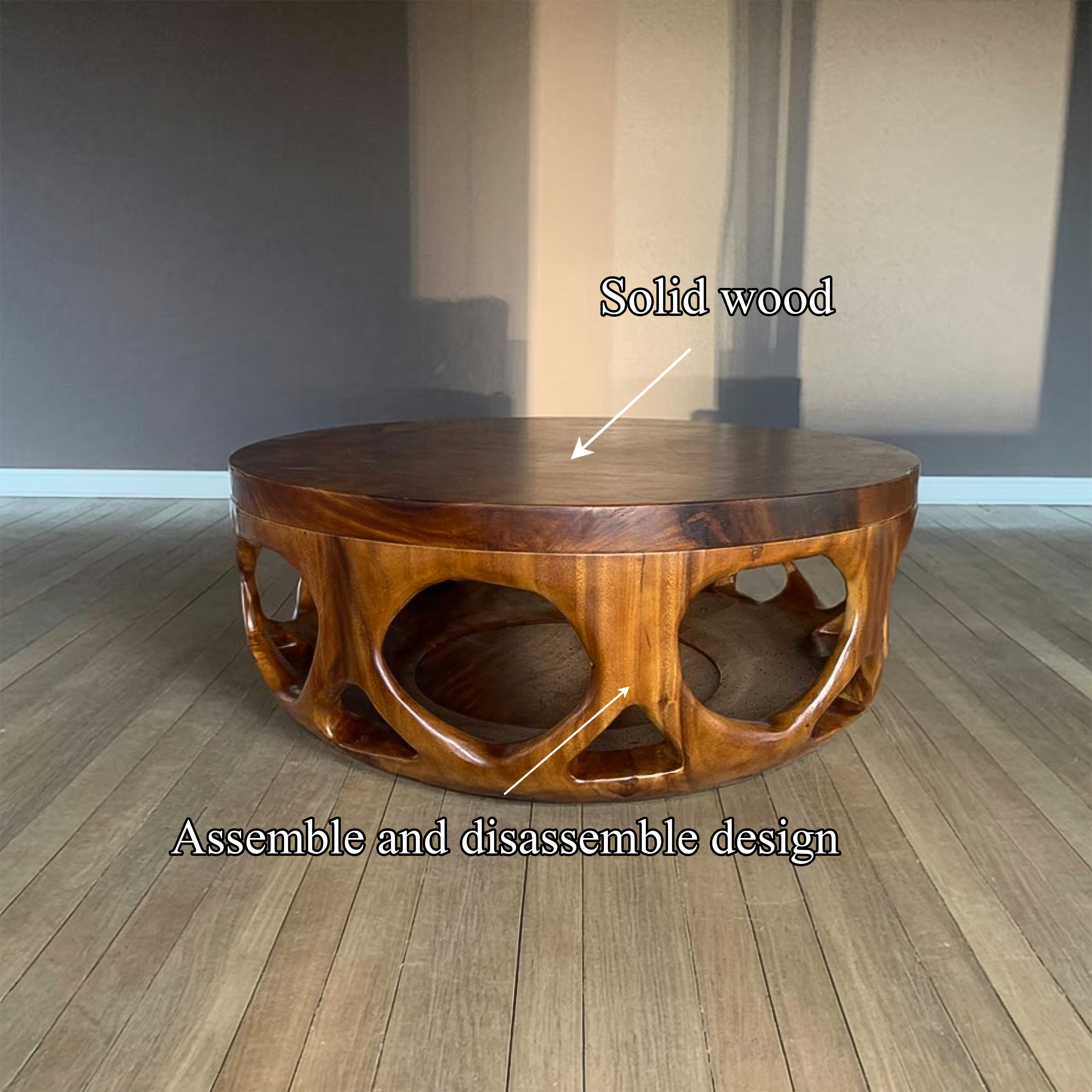 Mid Century Wooden Round Coffee Table Living Room SINLSACF265