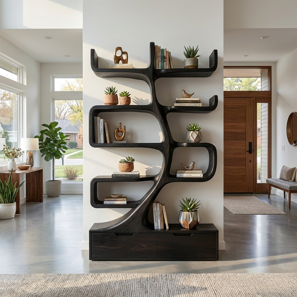 Wooden Bookcase With Tiers And Built-in Drawers For Home RTTHTTBS128