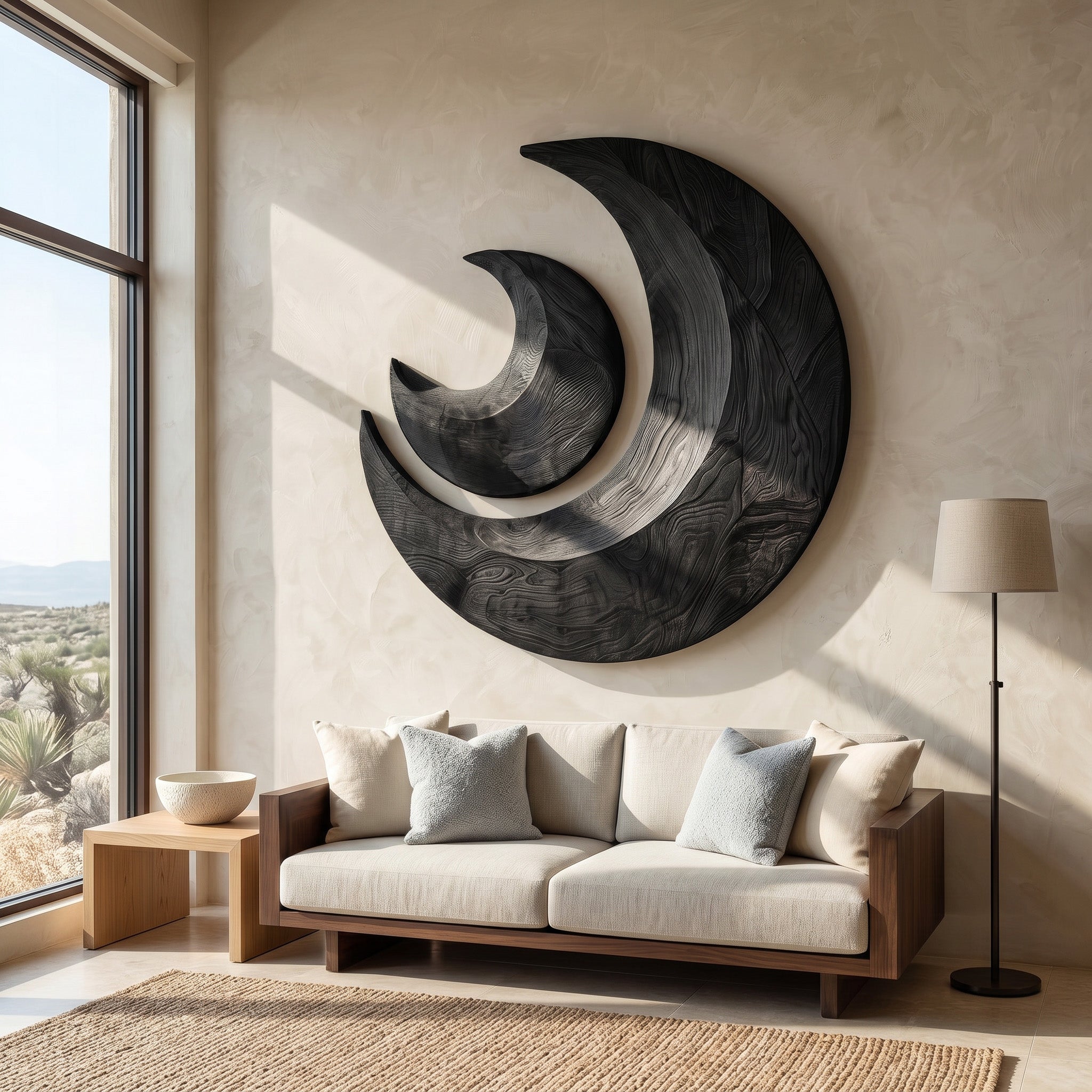 Organic Crescent Moon Wood Wall Art For Living Room RTTHHNWA203