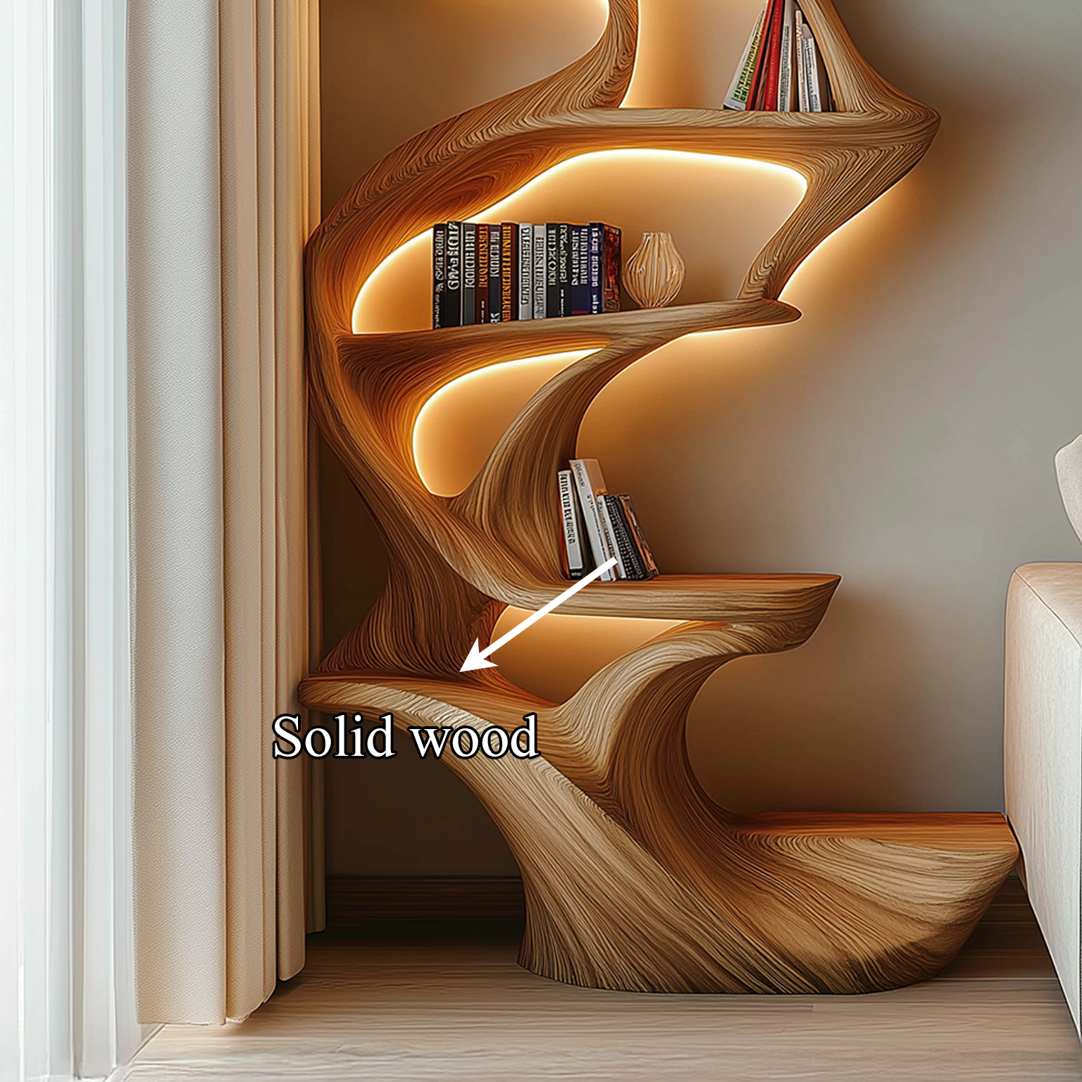 Rustic Tree Wall Mounted Bookshelf Solid Wood Live Edge Modern Gift SINLSATB182