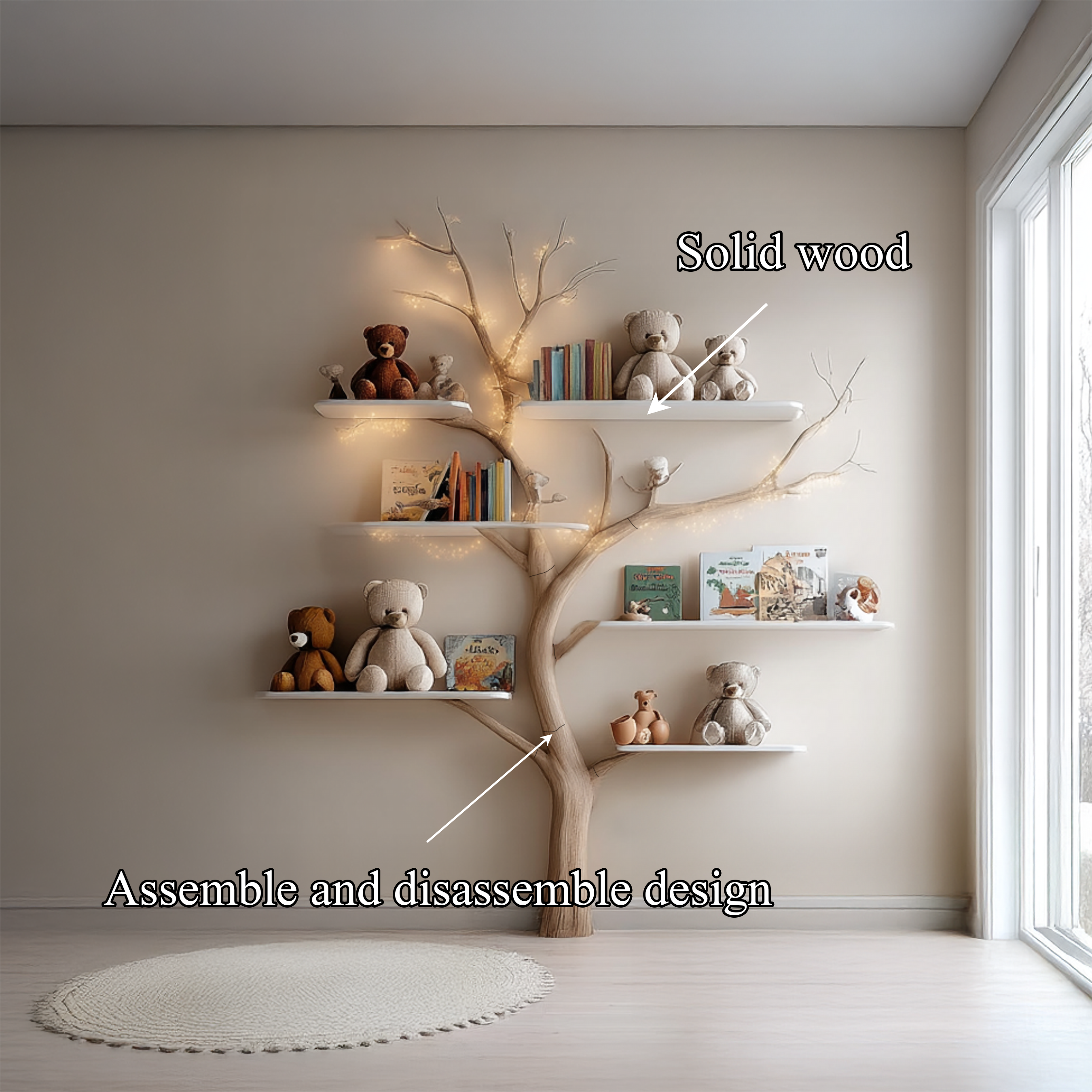 Midcentury Tree Bookshelf Nursery Bedroom SINLSATB256