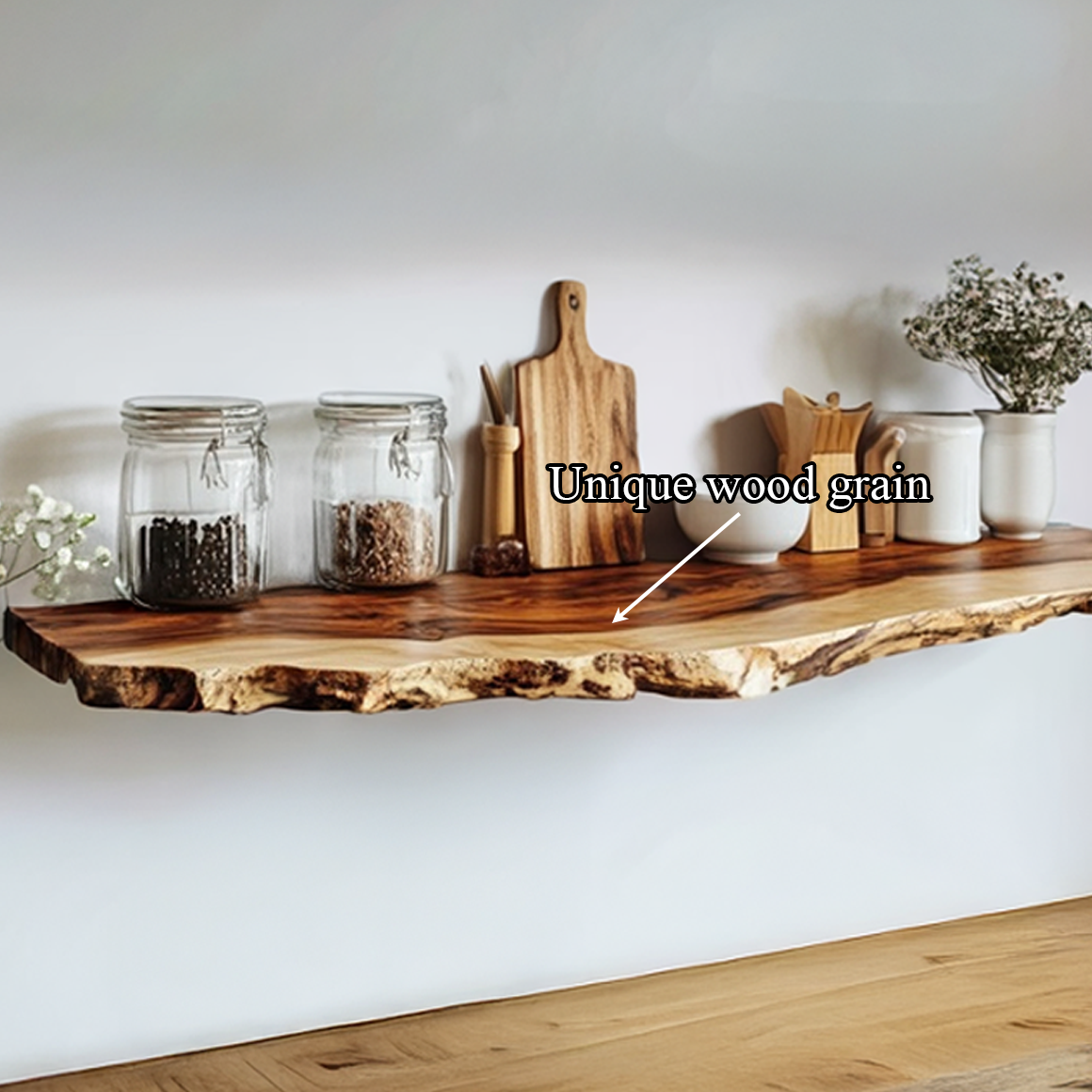 Rustic Live Edge Floating Desk Kitchen Wall Display SINLSAFL293