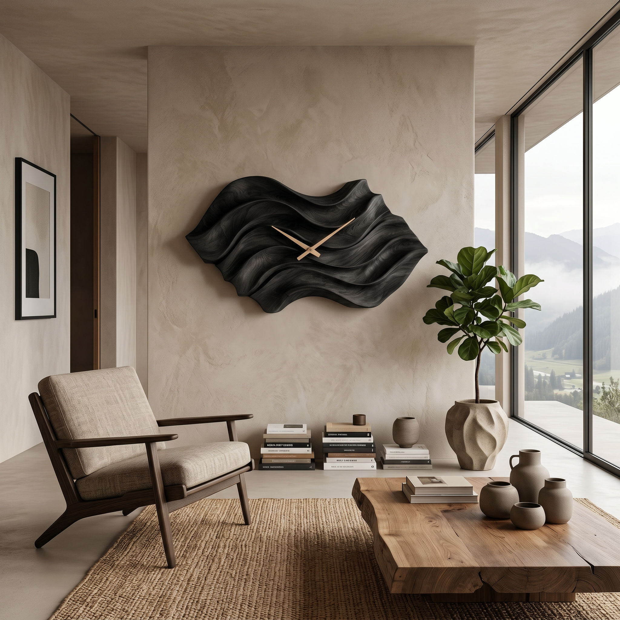 Modern Wooden Wall Clock With Organic Wavy Form For Bedroom RTTHTTWAC011
