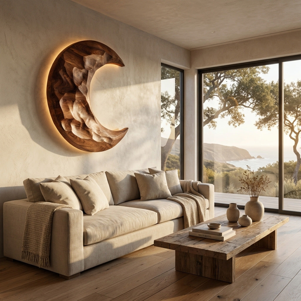Organic Modern Crescent Wood Wall Art  For Living Room RTTHHNWA169