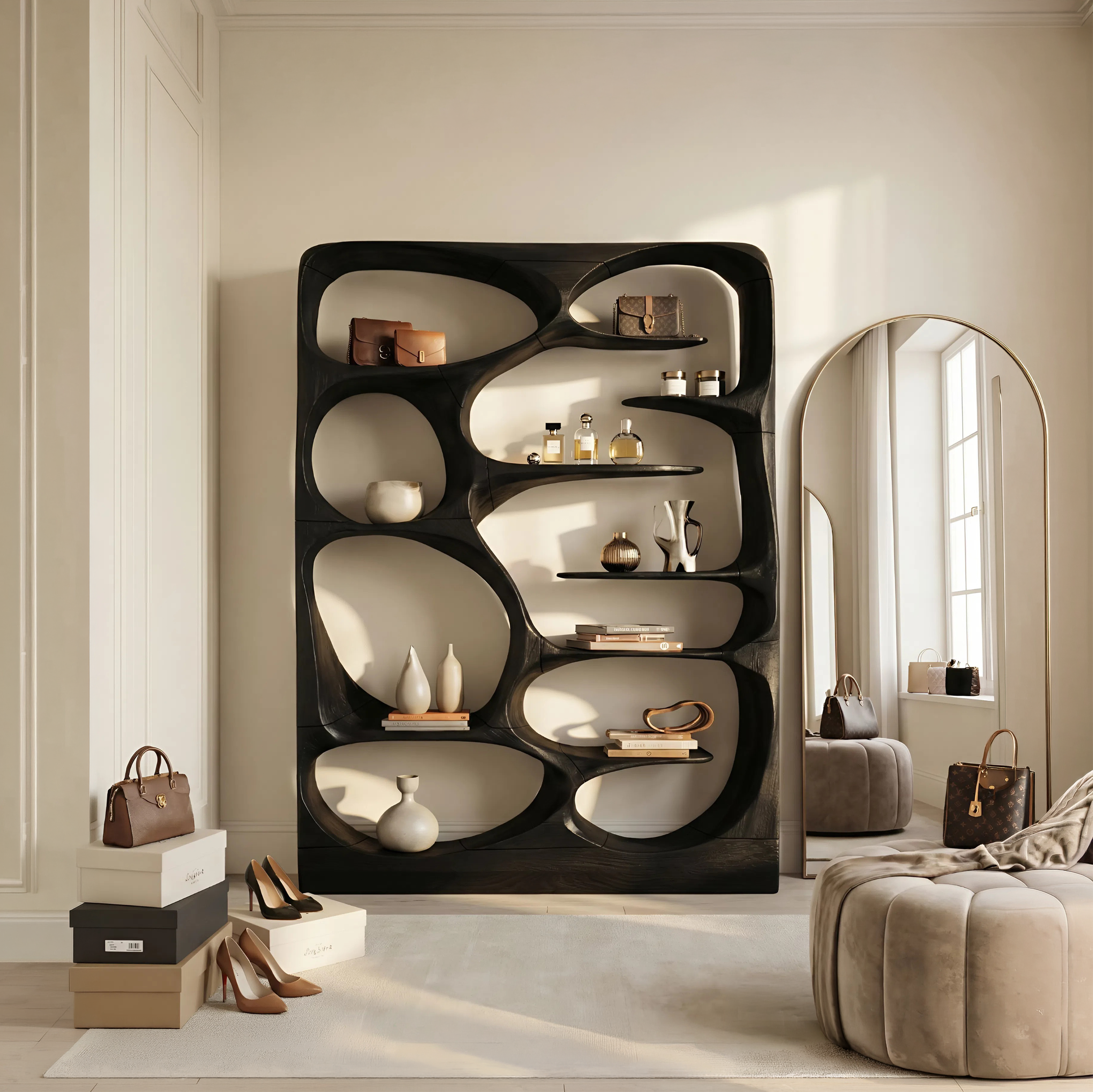 Modern Sculptural Bookshelf Storage Organizer For Living Room SILDTTNBS001