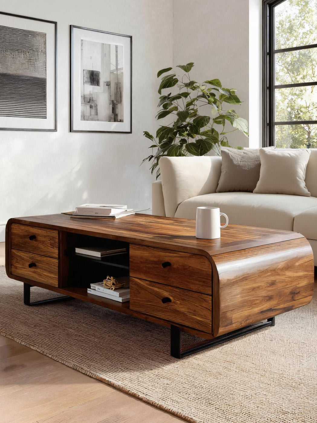 Contemporary Coffee Table With Drawer And Open Shelf For Interior SITHHNCF026