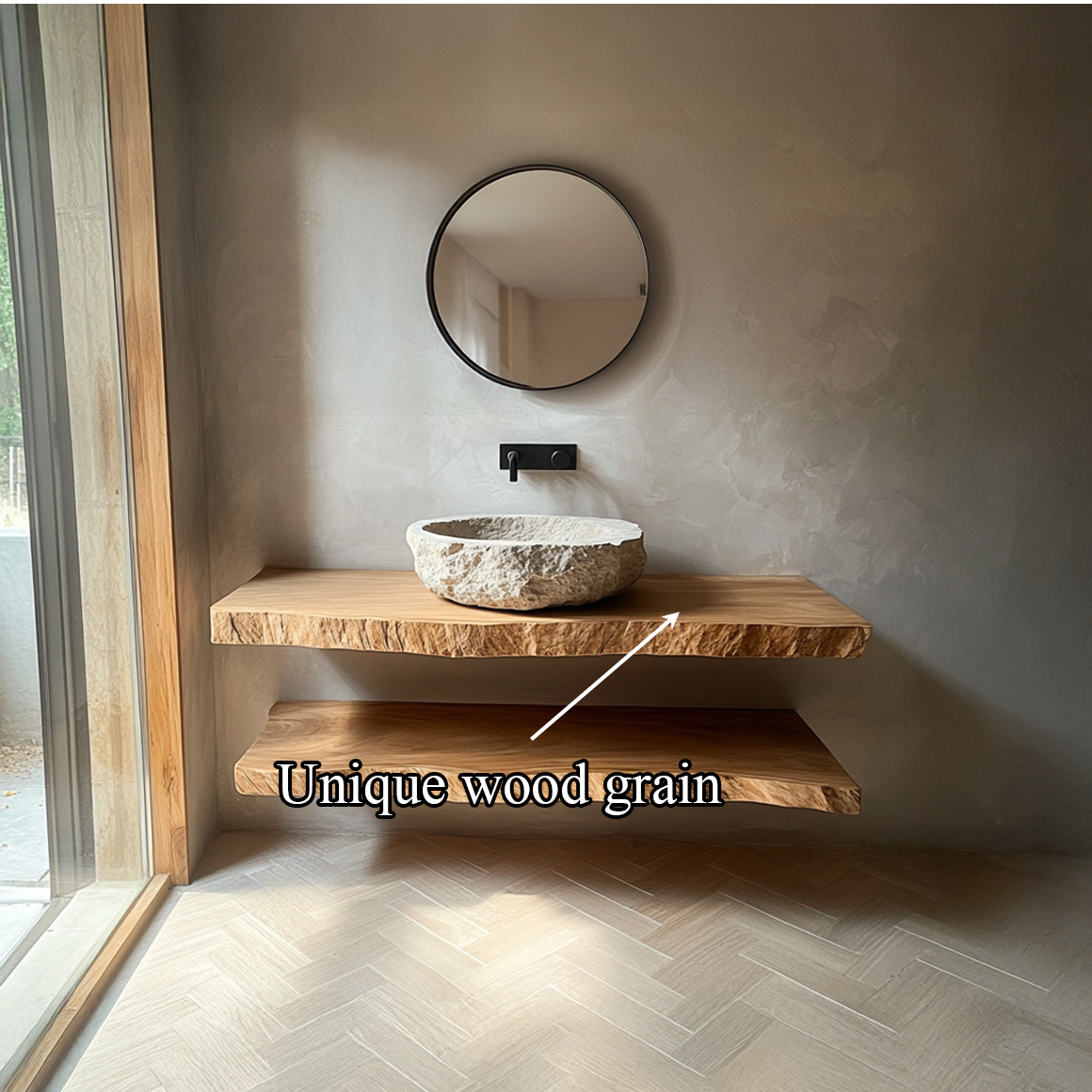 Midcentury Floating Shelf Double Vanity Powder Room SINLSABRV175