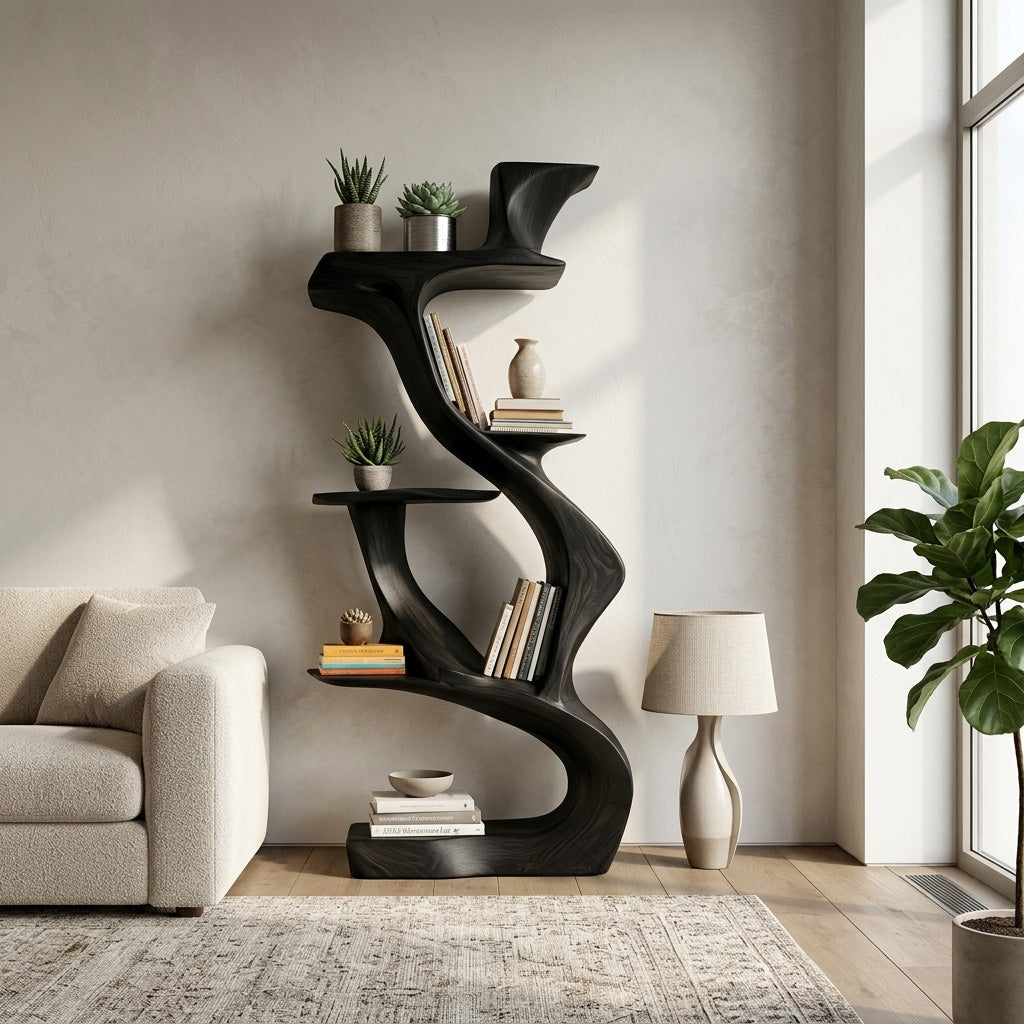 Sculptural Natural Wood Bookshelf For Living Room RTTHHNBS167