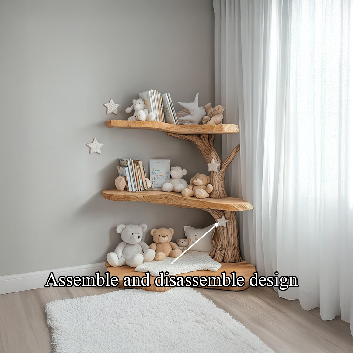 Rustic Corner Tree Bookshelf Kids Bedroom Decor SINLSATB312