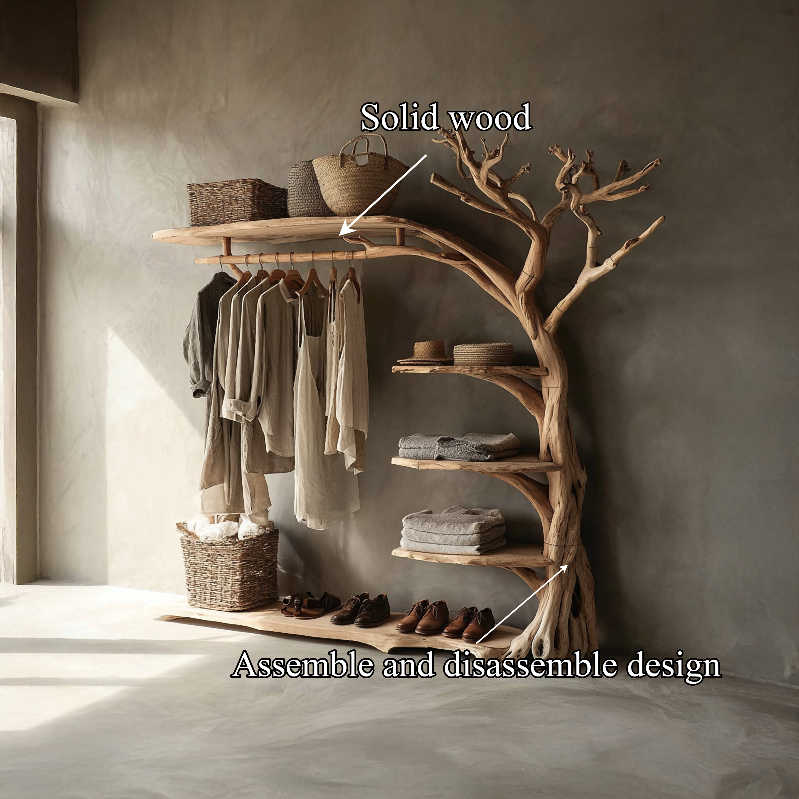 Rustic Coat Rack Shoe Shelf Entryway SINLSATB214