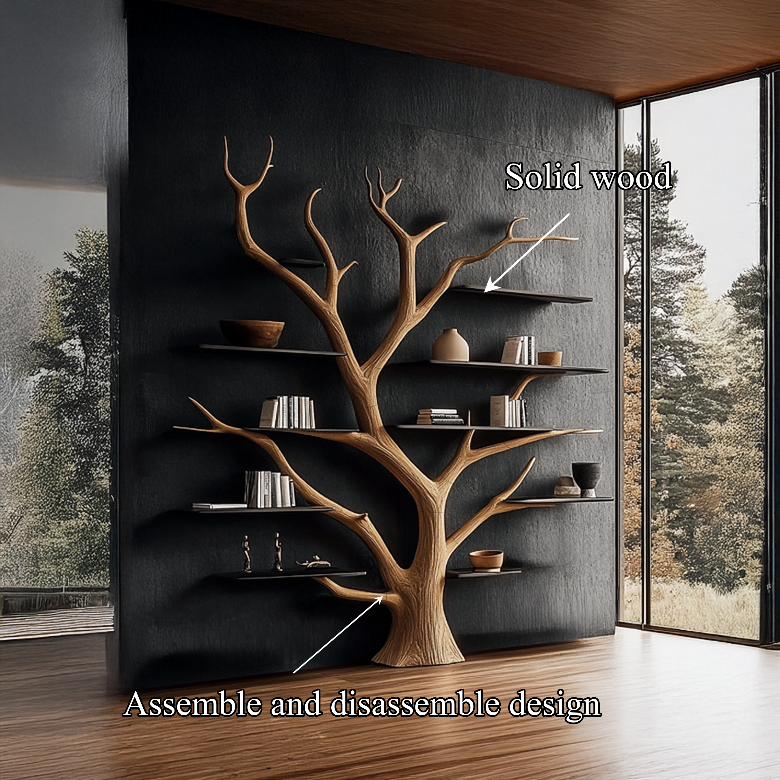 Rustic Artistic Tree Bookshelf Living Room or Home Library Decor SINLSATB346