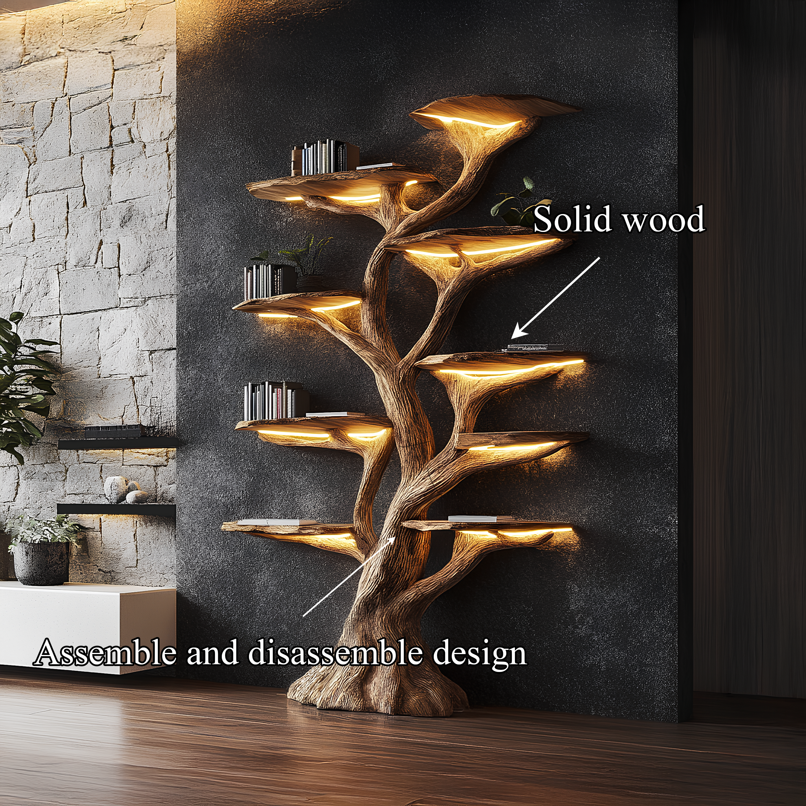 Wooden Tree Bookshelf Rustic Custom Display Gift SINLSATB192