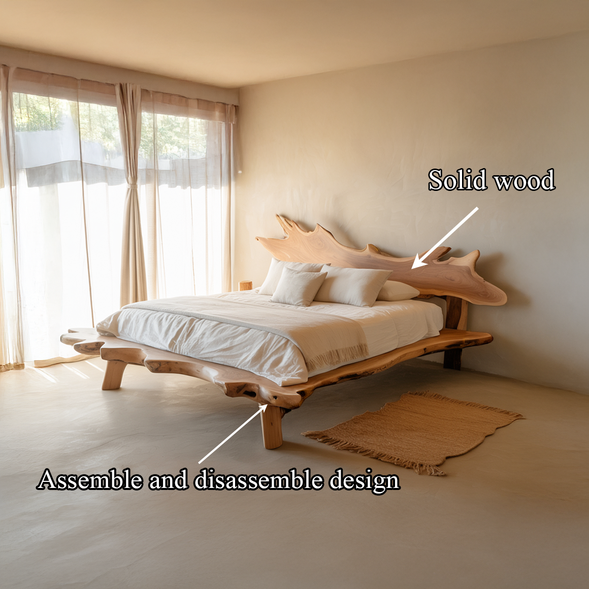 Rustic Live Edge Platform Bed Organic Modern Home SINLSAWB065