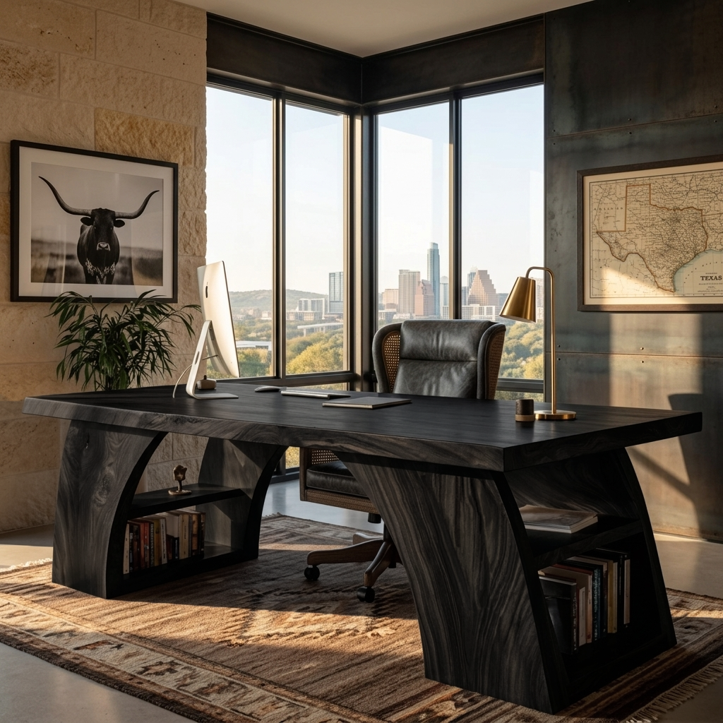 Contemporary Wooden Desk With Open Shelving For Home Office RTTHTTDE068