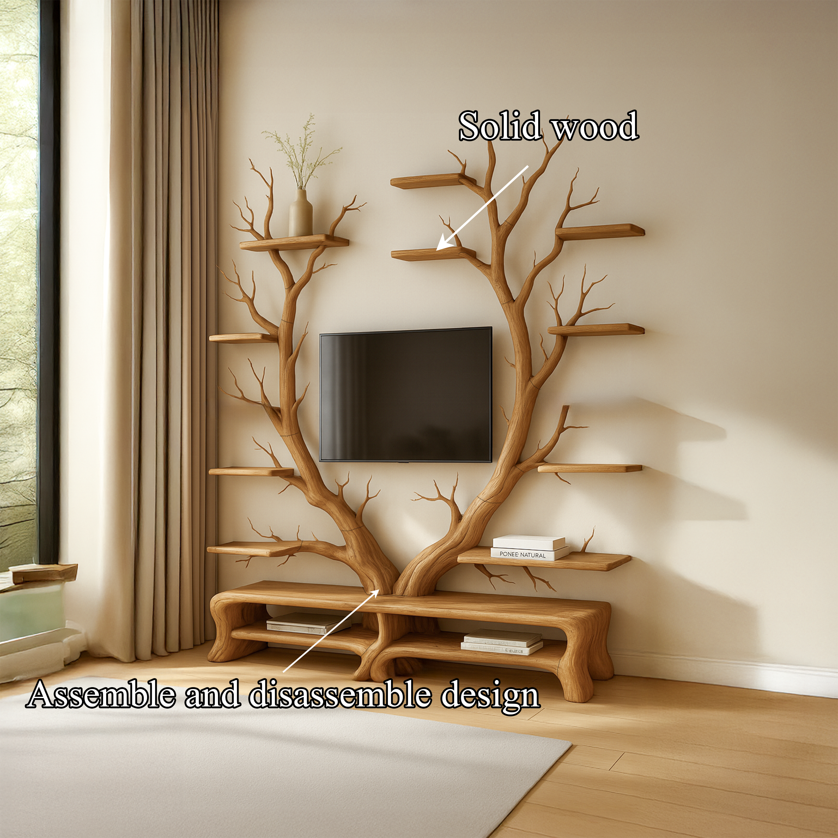 Midcentury TV Stand Tree Shelf Living Room SINLSATB219