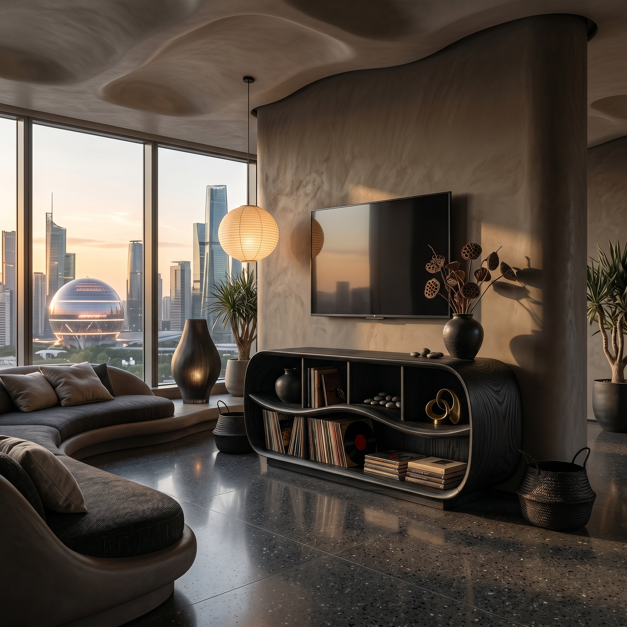 Contemporary Rounded TV Console For Open Living Space SILDTTNTVC154