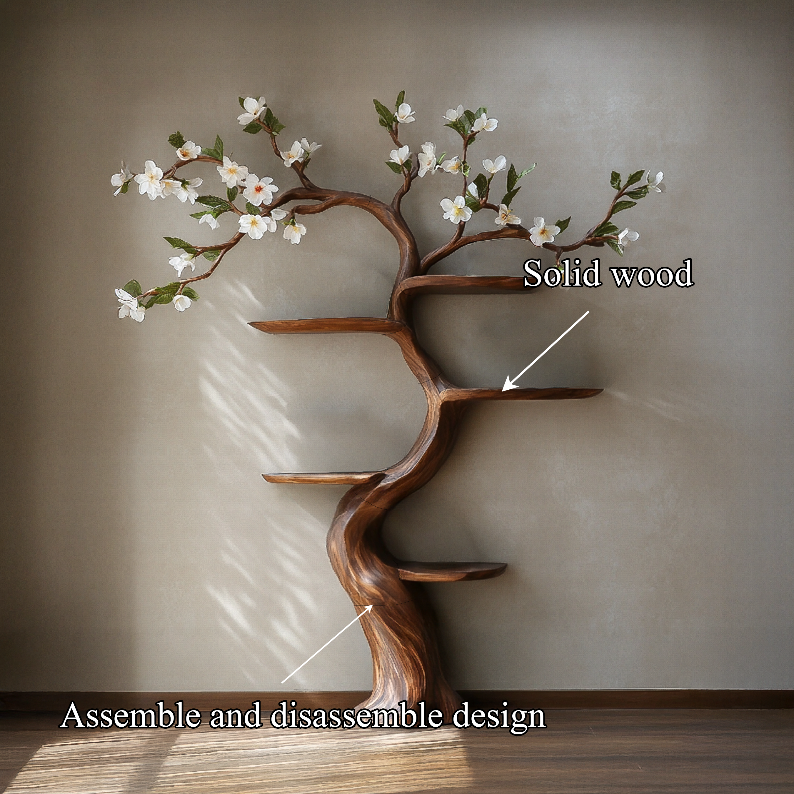 Rustic Handcrafted Tree Bookshelf Living Room Interior Nature-Inspired Decor SINLSATB584