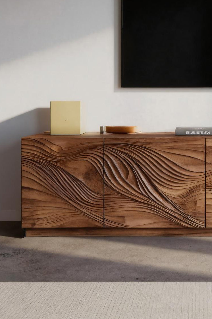 Artistic TV Console With Wave Pattern For Elegant Living Room SITHHNTVC009